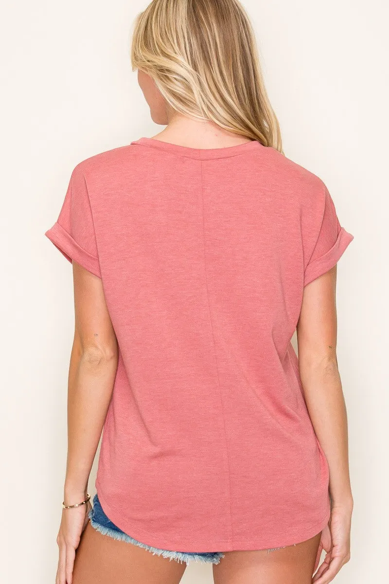 Light Coral Rolled Cuff Short Sleeve Top sold by Pinkblush product image thumbnail 3