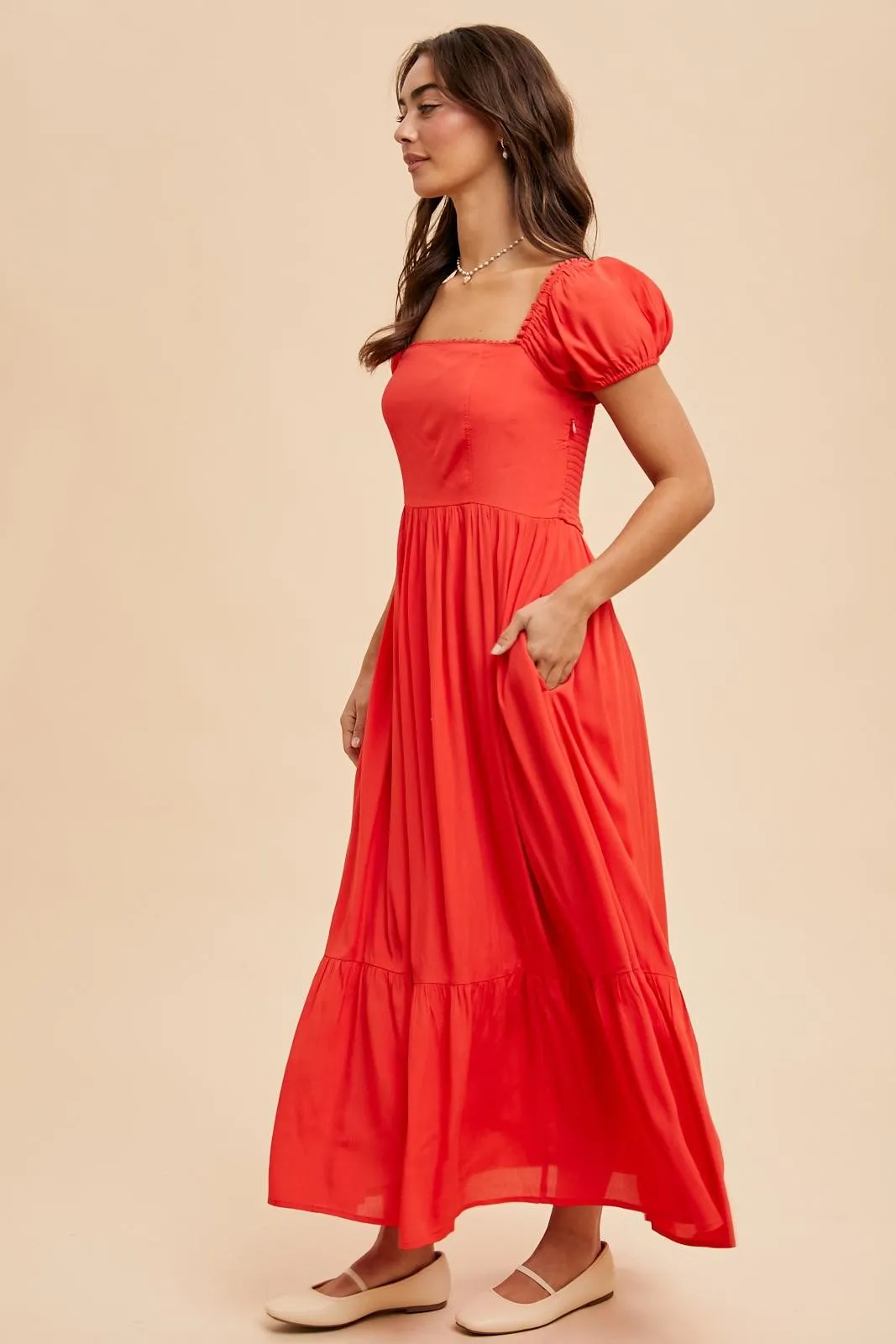 Red Ruffle Detail Square Neck Maxi Dress sold by Pinkblush product image thumbnail 4