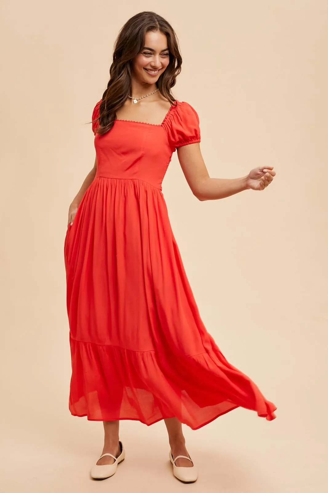 Red Ruffle Detail Square Neck Maxi Dress sold by Pinkblush product image thumbnail 3