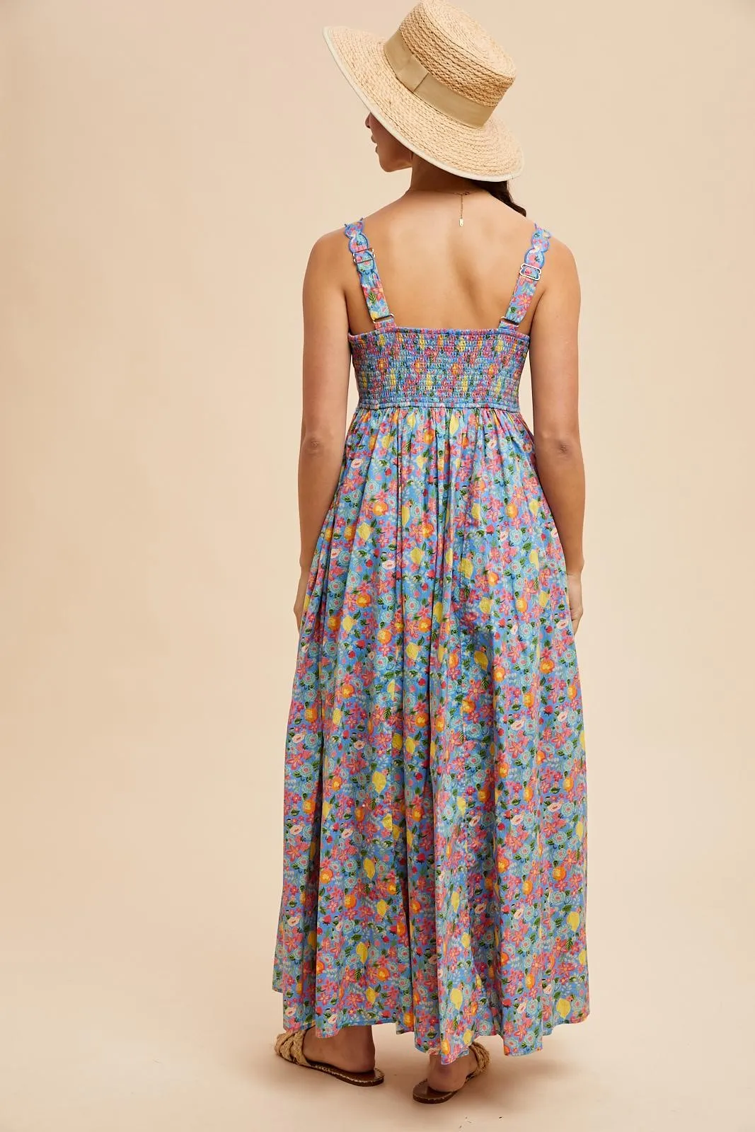 Blue Floral Scallop Detail Sleeveless Maxi Dress sold by Pinkblush product image thumbnail 4