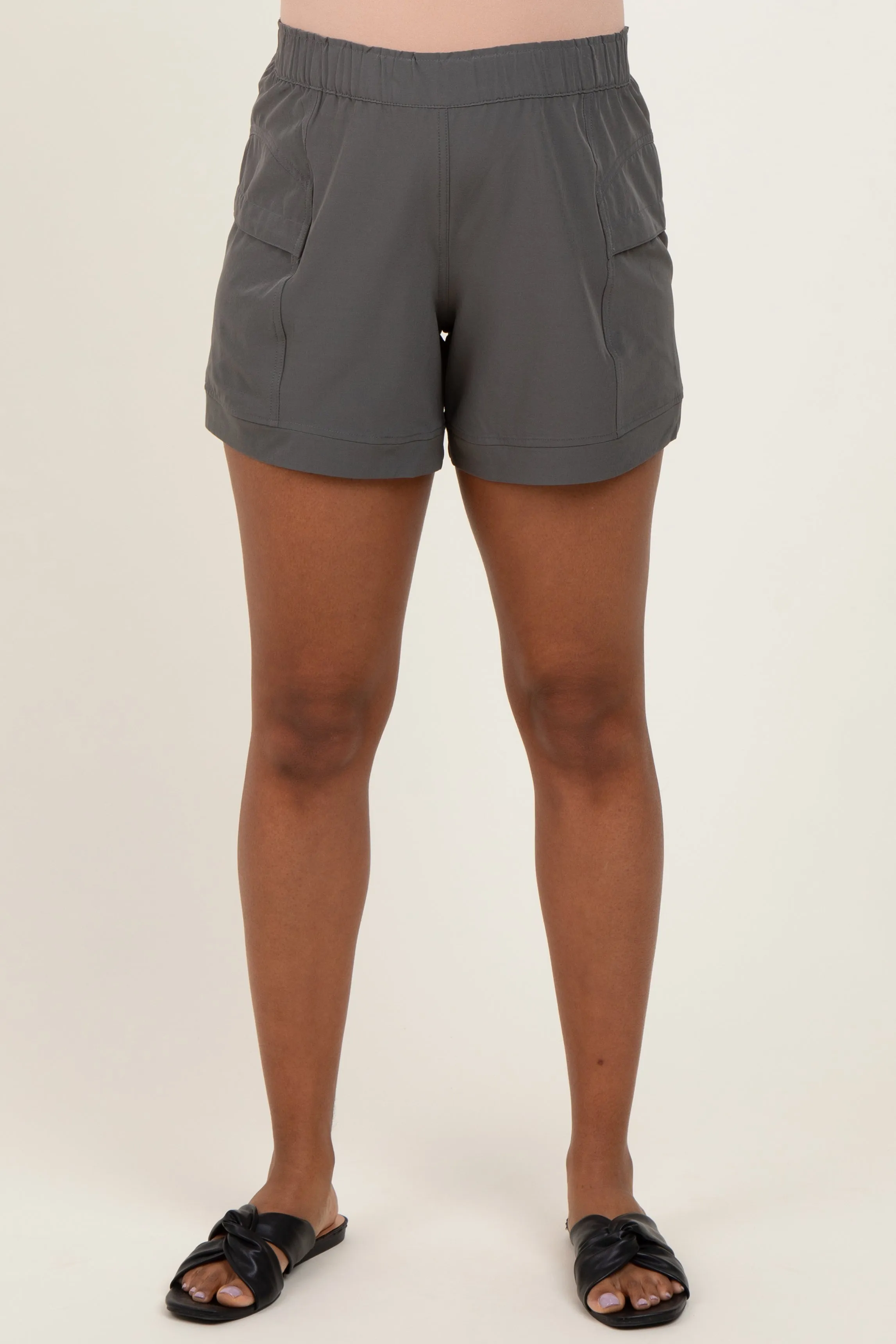Olive Green Elastic Cargo Maternity Shorts sold by Pinkblush product image thumbnail 2