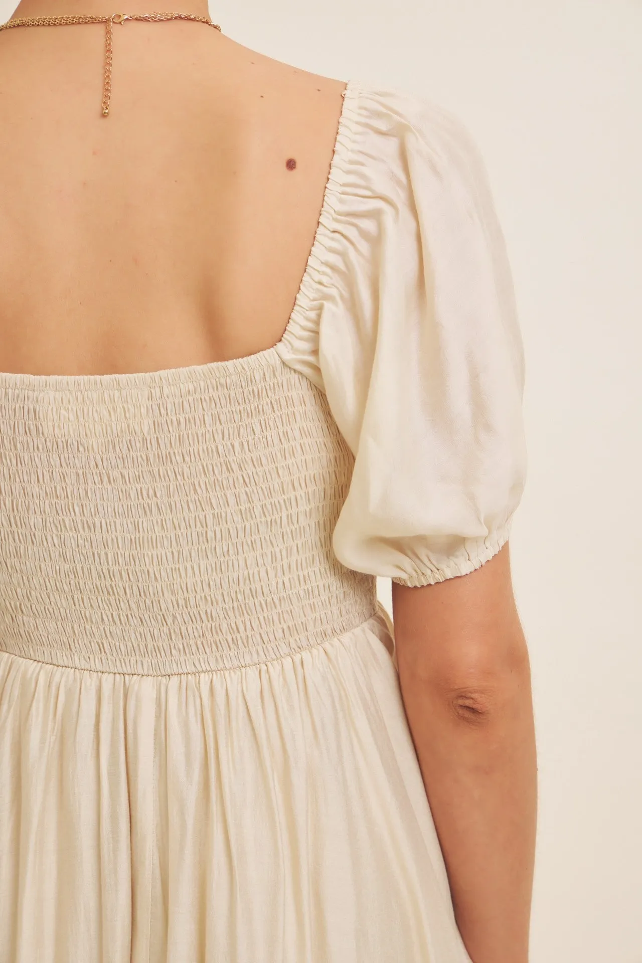 Cream Ruched Sweetheart Neck Tiered Midi Dress sold by Pinkblush product image thumbnail 5