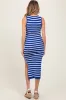Royal Blue Striped Knit Sleeveless Side Slit Maternity Midi Dress sold by Pinkblush