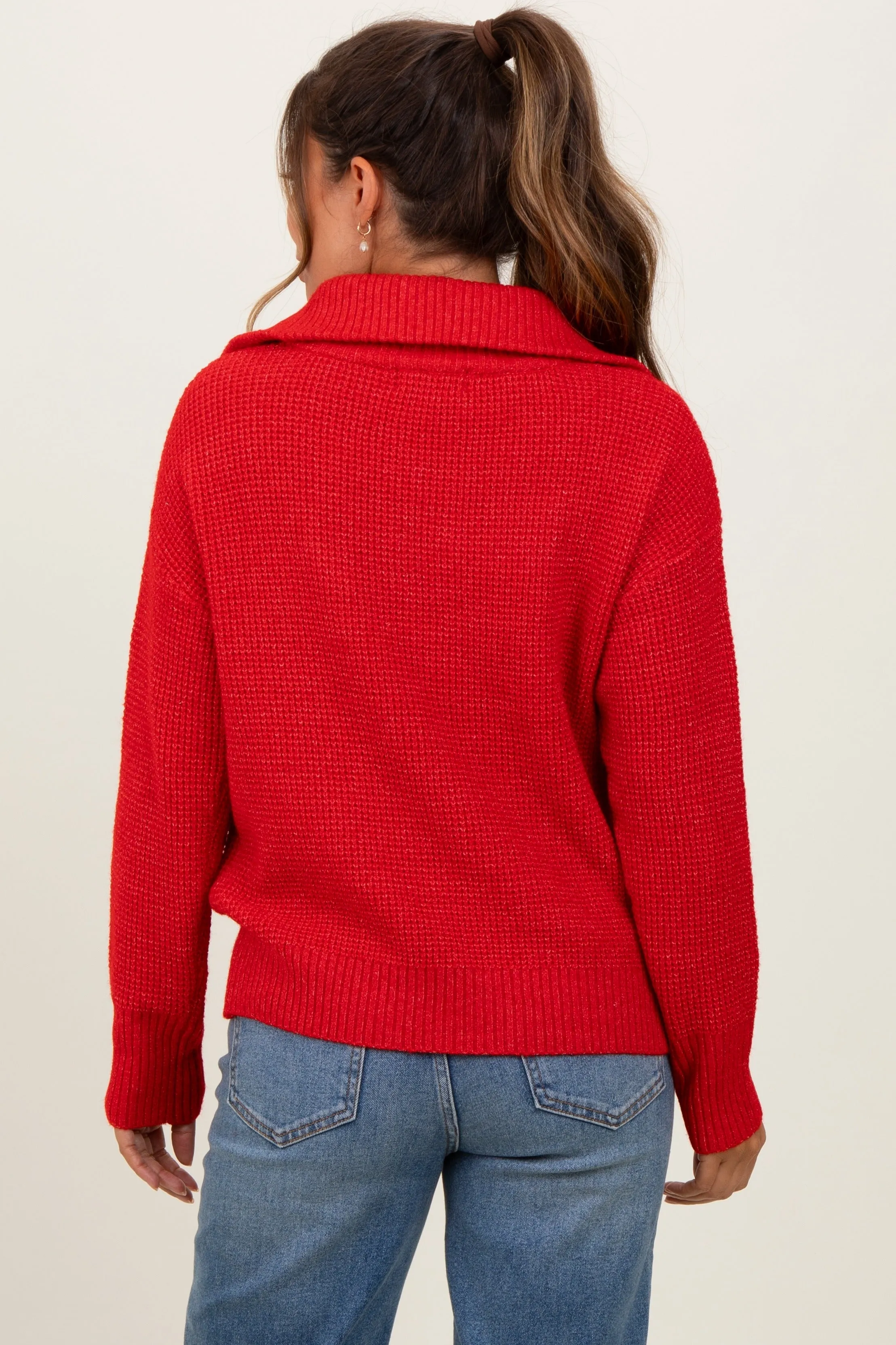 Red Half Zip Maternity Pullover Sweater sold by Pinkblush product image thumbnail 3