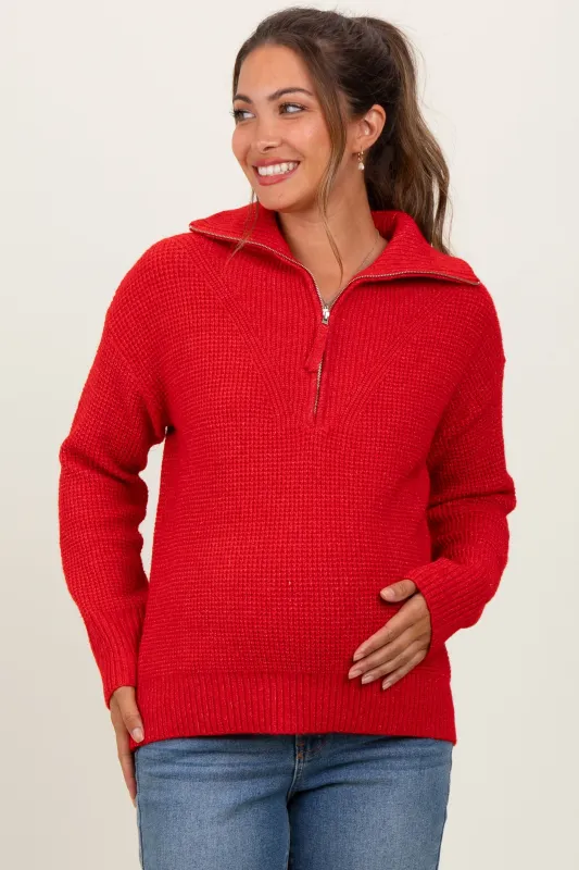 Red Half Zip Maternity Pullover Sweater sold by Pinkblush