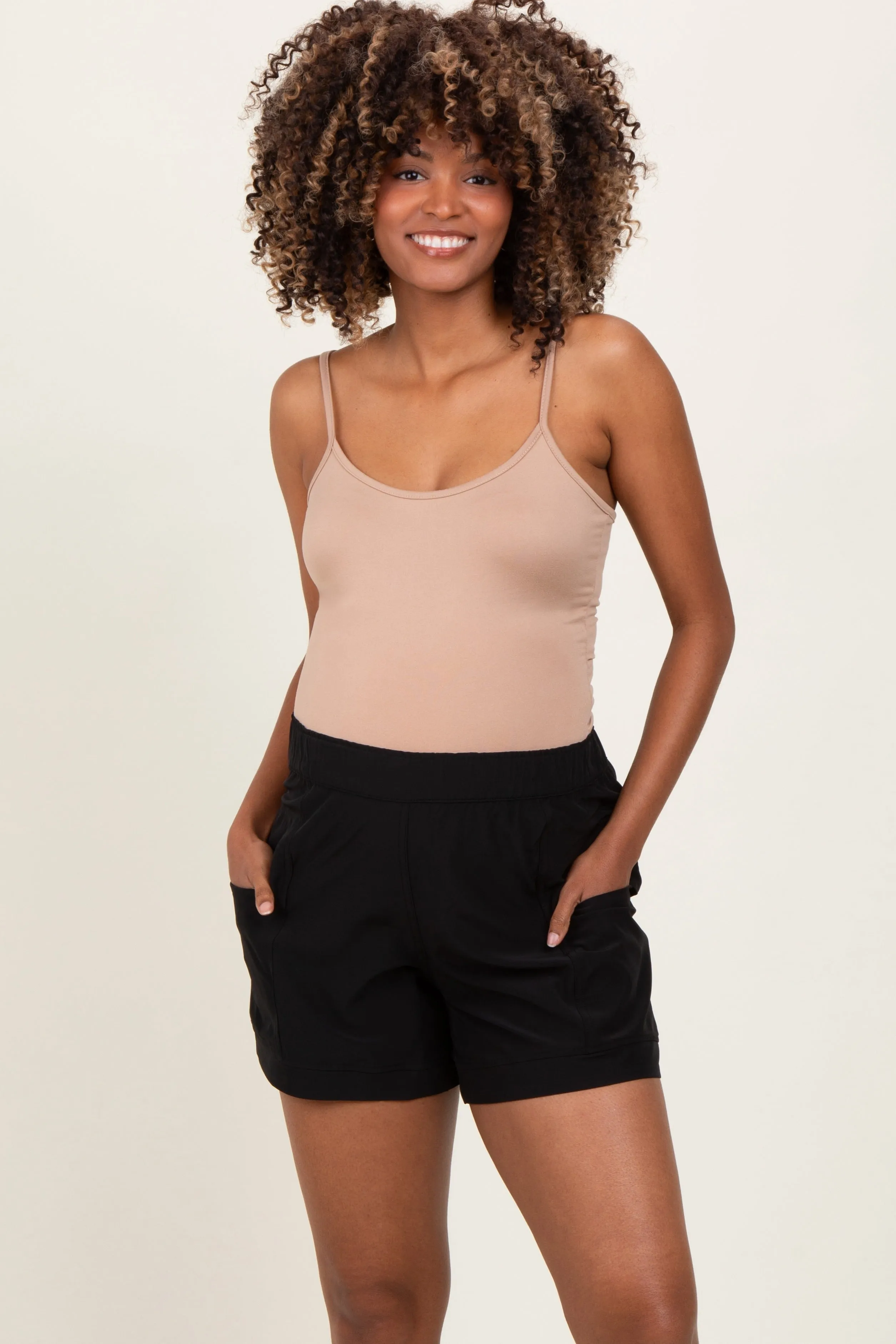 Black Elastic Cargo Maternity Shorts sold by Pinkblush
