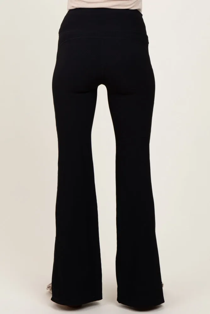Black Ribbed Split Flare Maternity Leggings sold by Pinkblush product image thumbnail 4