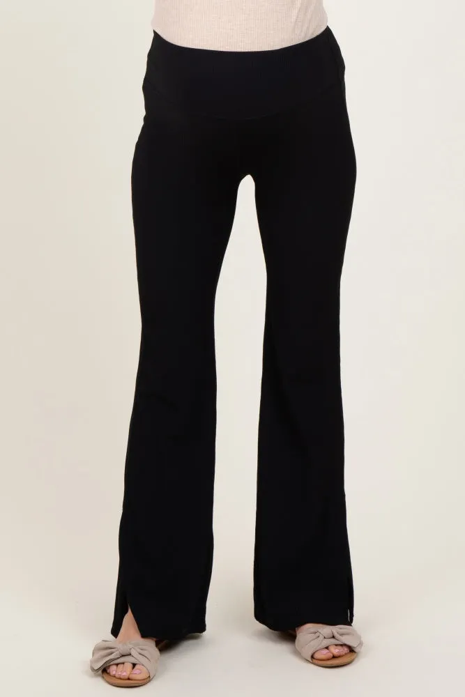 Black Ribbed Split Flare Maternity Leggings sold by Pinkblush product image thumbnail 2
