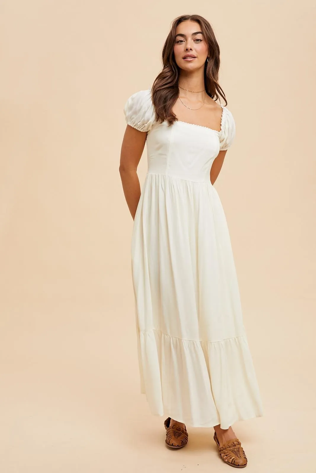 Ivory Ruffle Detail Square Neck Maxi Dress sold by Pinkblush product image thumbnail 3