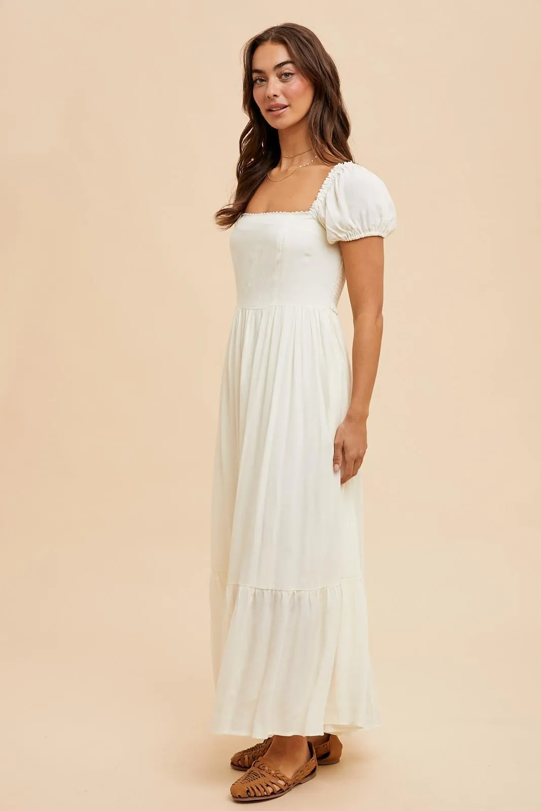 Ivory Ruffle Detail Square Neck Maxi Dress sold by Pinkblush product image thumbnail 4