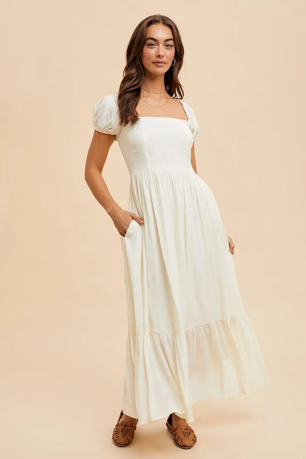 Ivory Ruffle Detail Square Neck Maxi Dress sold by Pinkblush product image thumbnail 2