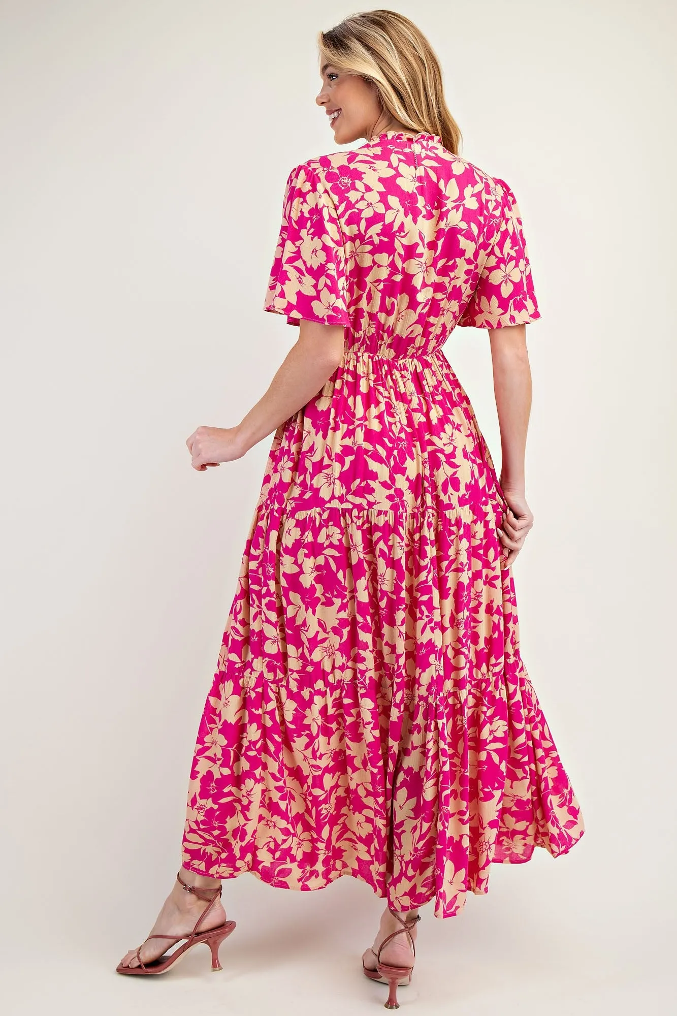 Fuchsia Button Ruffle Detail Maxi Dress sold by Pinkblush product image thumbnail 2