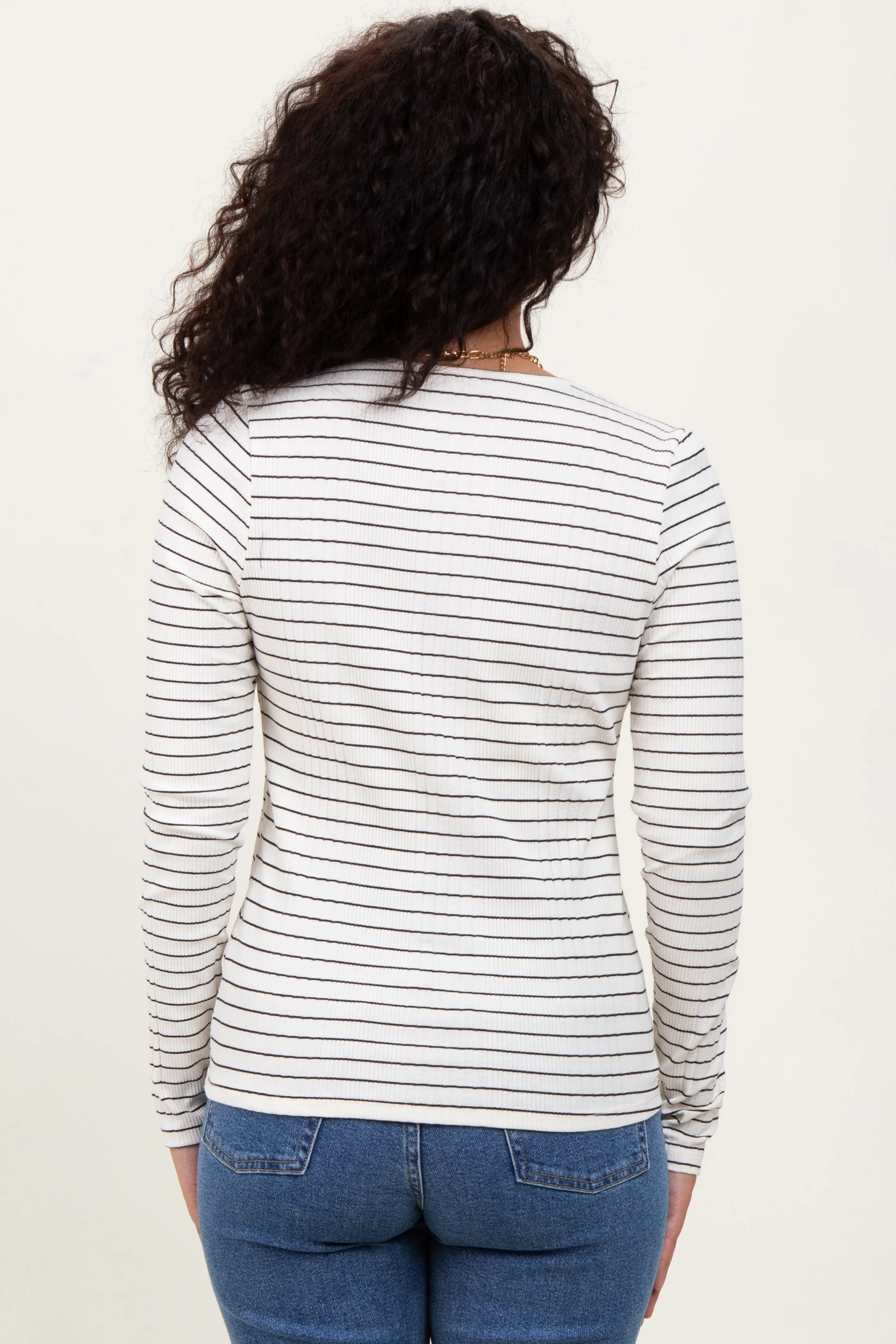 Ivory Striped Ribbed Long Sleeve Lace Detail Button Down Cardigan sold by Pinkblush product image thumbnail 4