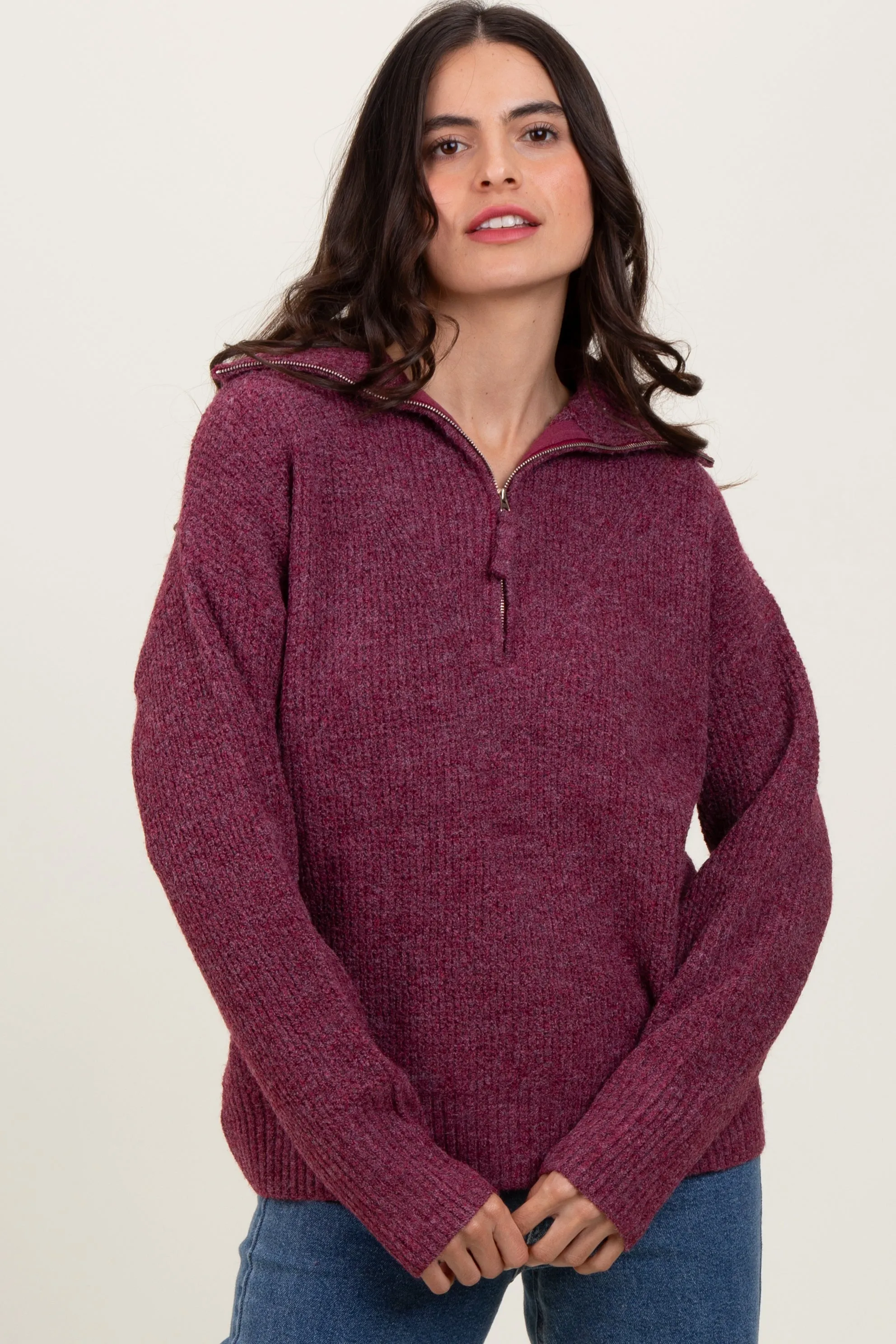 Burgundy Half Zip Maternity Pullover Sweater sold by Pinkblush product image thumbnail 5