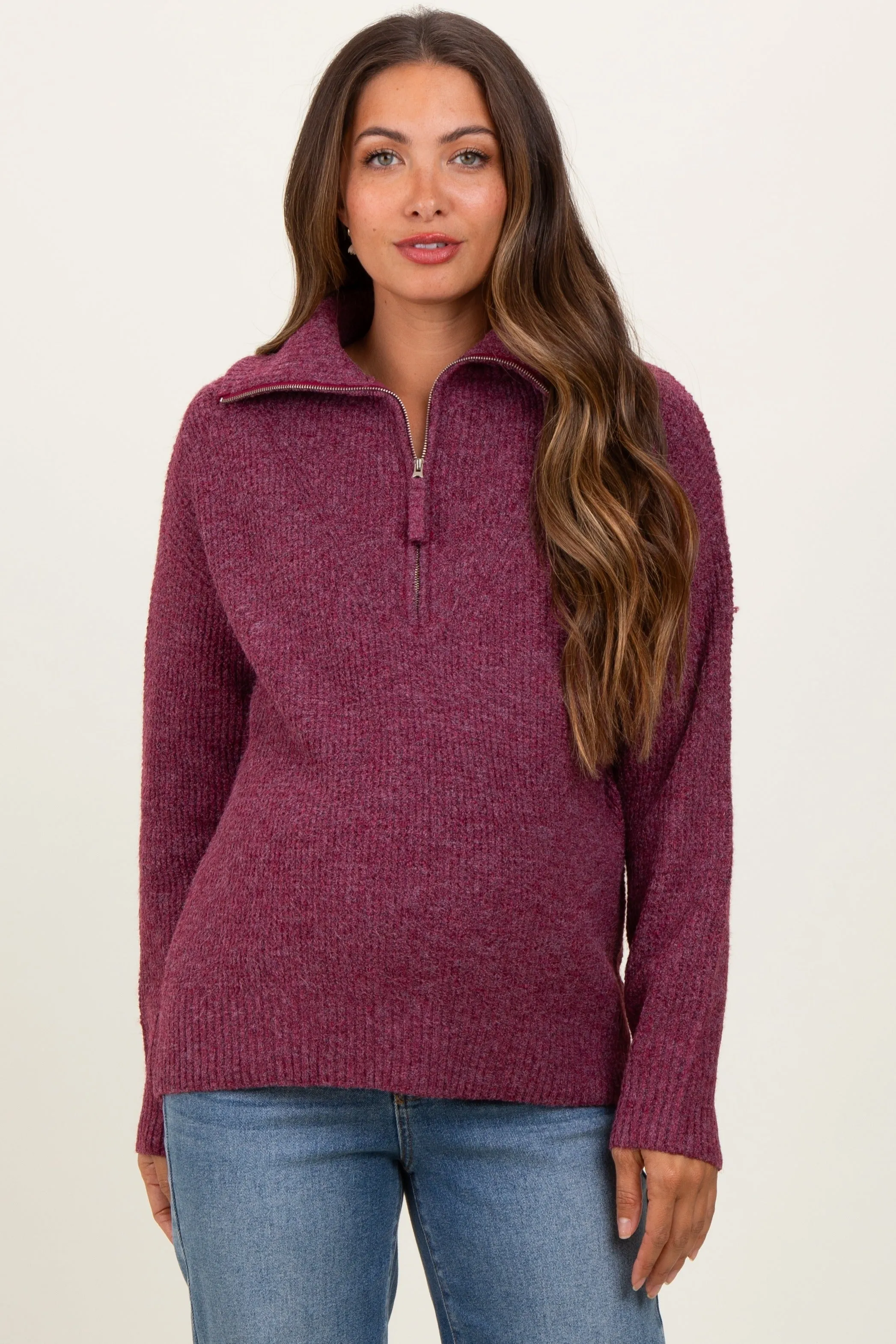 Burgundy Half Zip Maternity Pullover Sweater sold by Pinkblush product image thumbnail 4