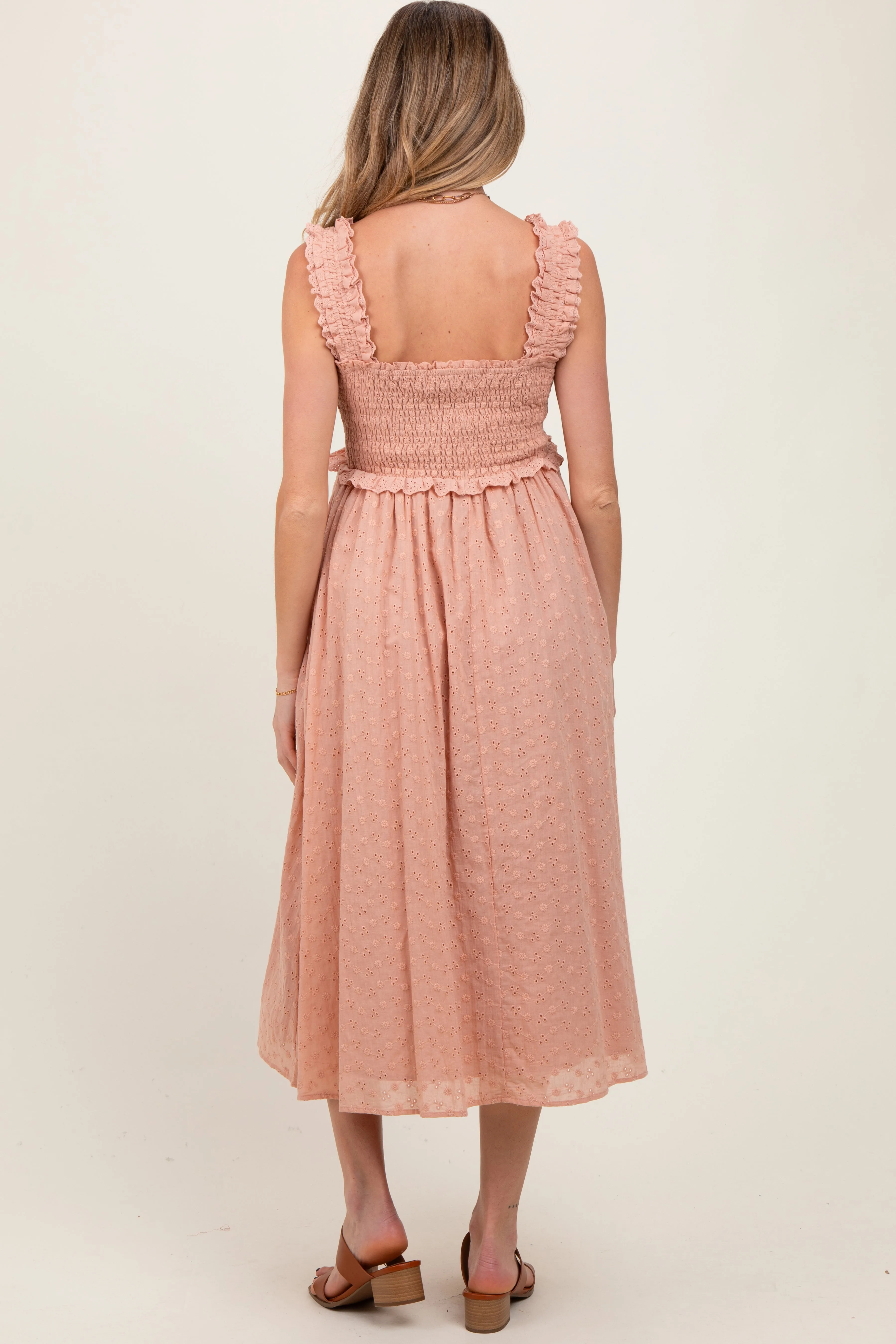 Peach Eyelet Sleeveless Maternity Midi Dress sold by Pinkblush product image thumbnail 3