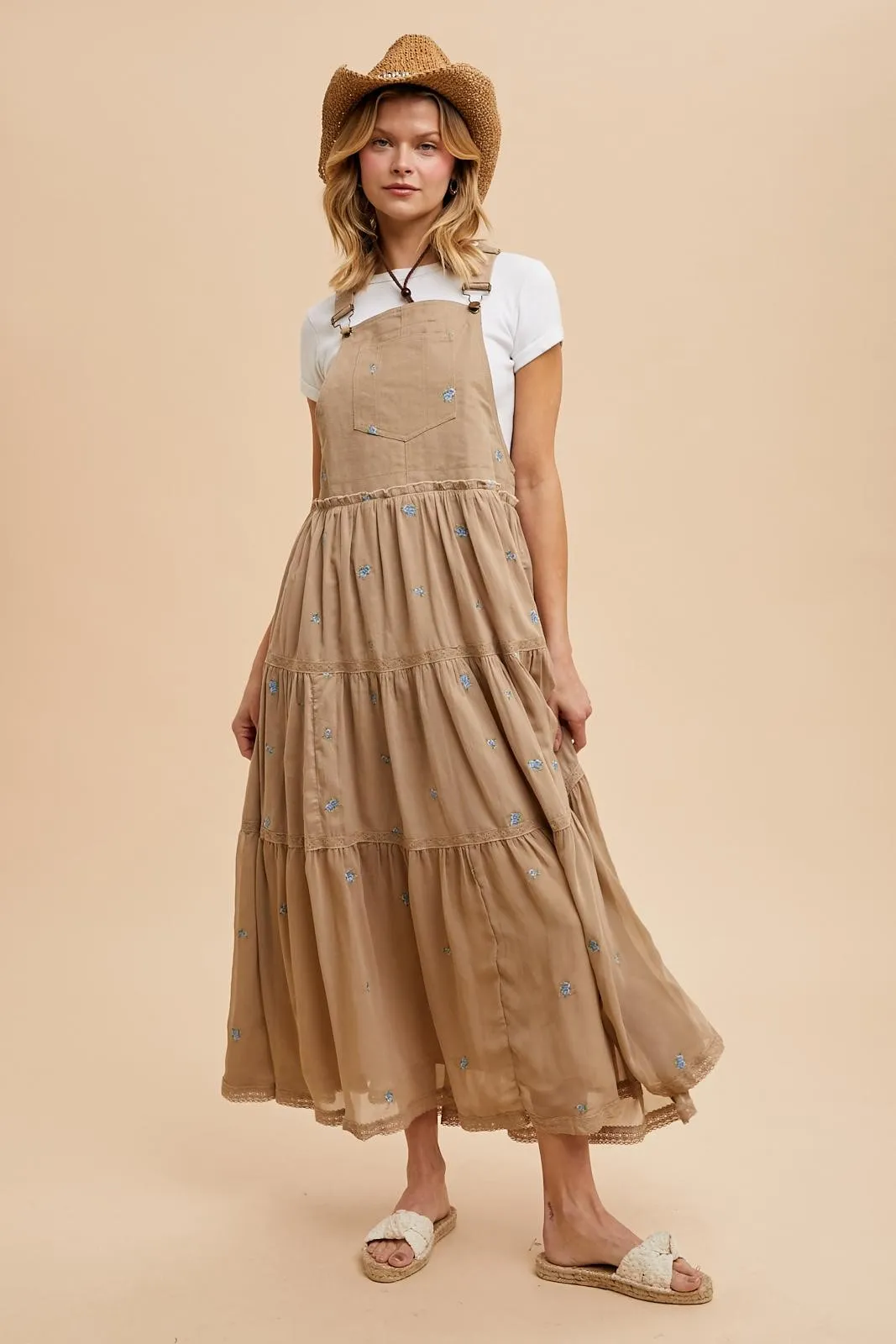 Light Taupe Embroidered Floral Skirtall sold by Pinkblush