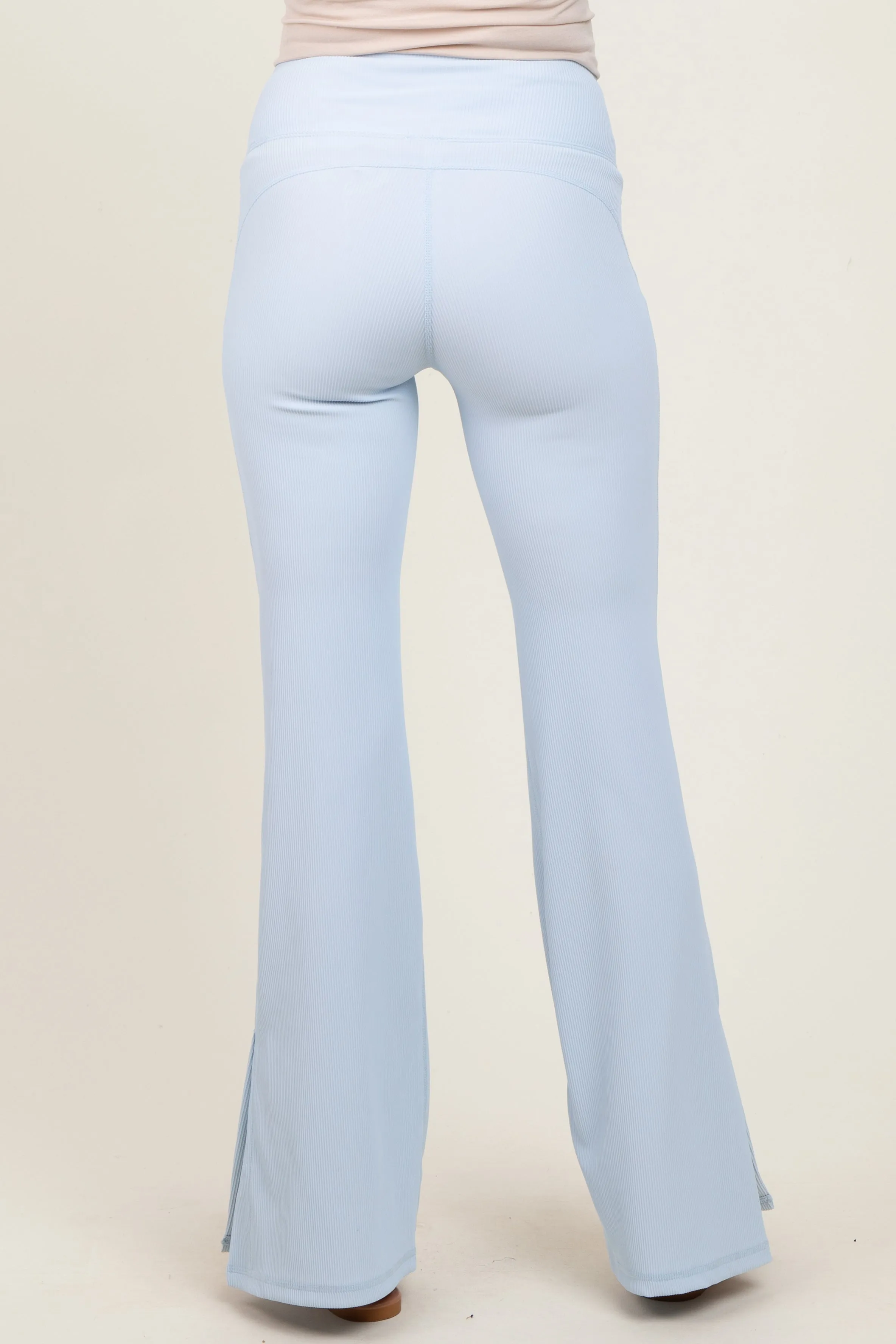 Light Blue Ribbed Split Flare Maternity Leggings sold by Pinkblush product image thumbnail 4