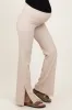 Cream Ribbed Split Flare Maternity Leggings sold by Pinkblush