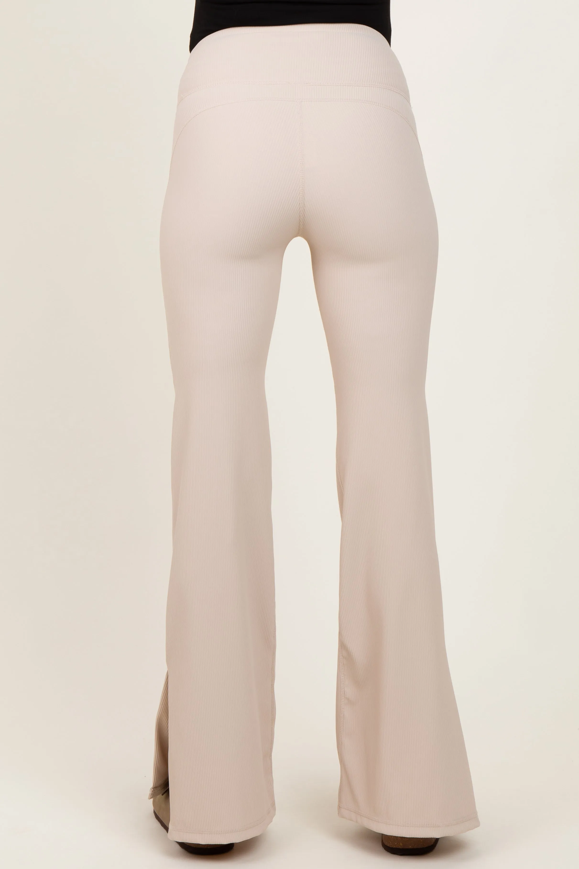 Cream Ribbed Split Flare Maternity Leggings sold by Pinkblush product image thumbnail 5