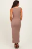 Taupe Ribbed Basic Maternity Maxi Dress sold by Pinkblush