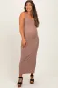 Taupe Ribbed Basic Maternity Maxi Dress sold by Pinkblush