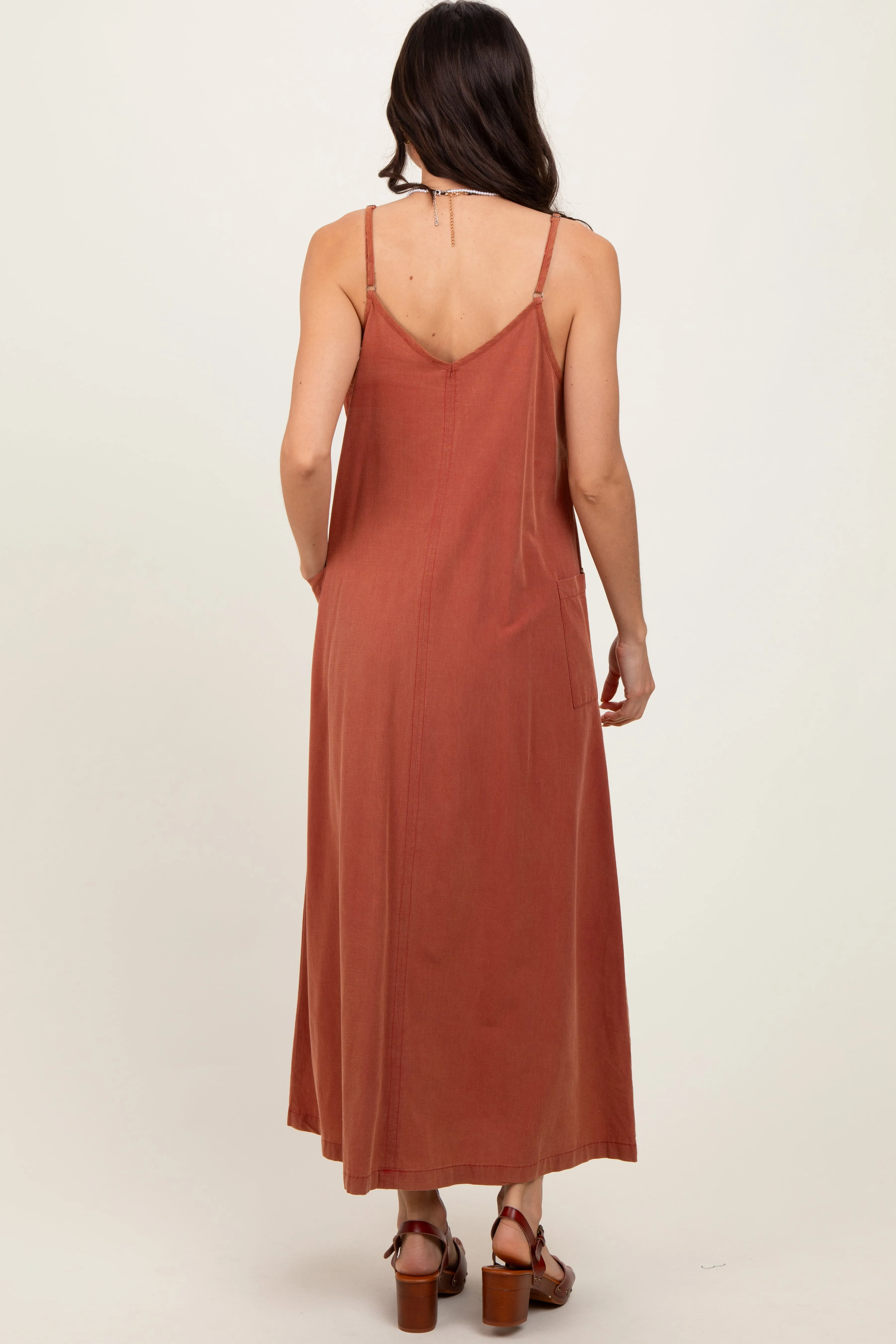 Rust V-Neck Overall Midi Dress sold by Pinkblush product image thumbnail 3