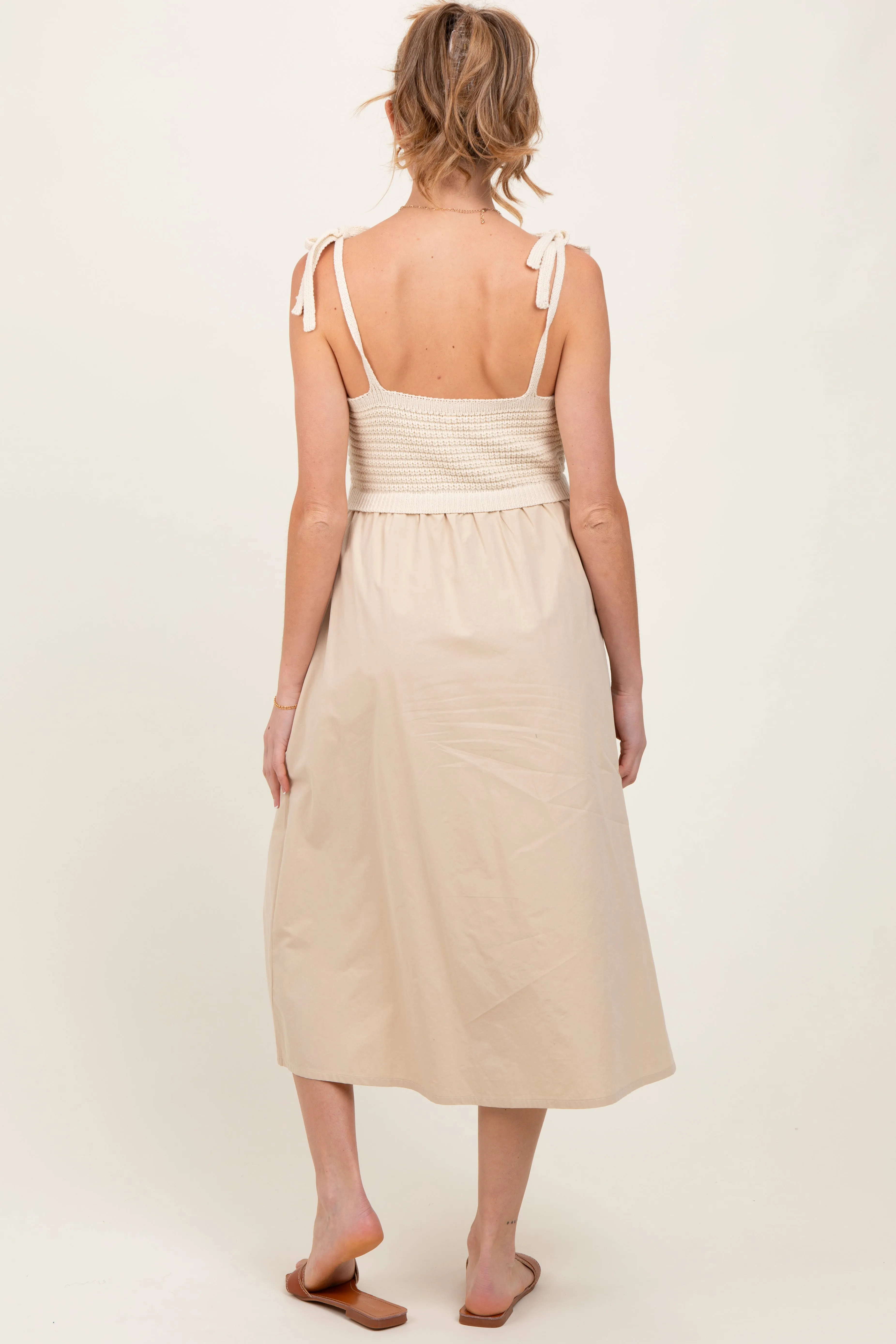 Cream Contrast Knit Bodice Maternity Midi Dress sold by Pinkblush product image thumbnail 3