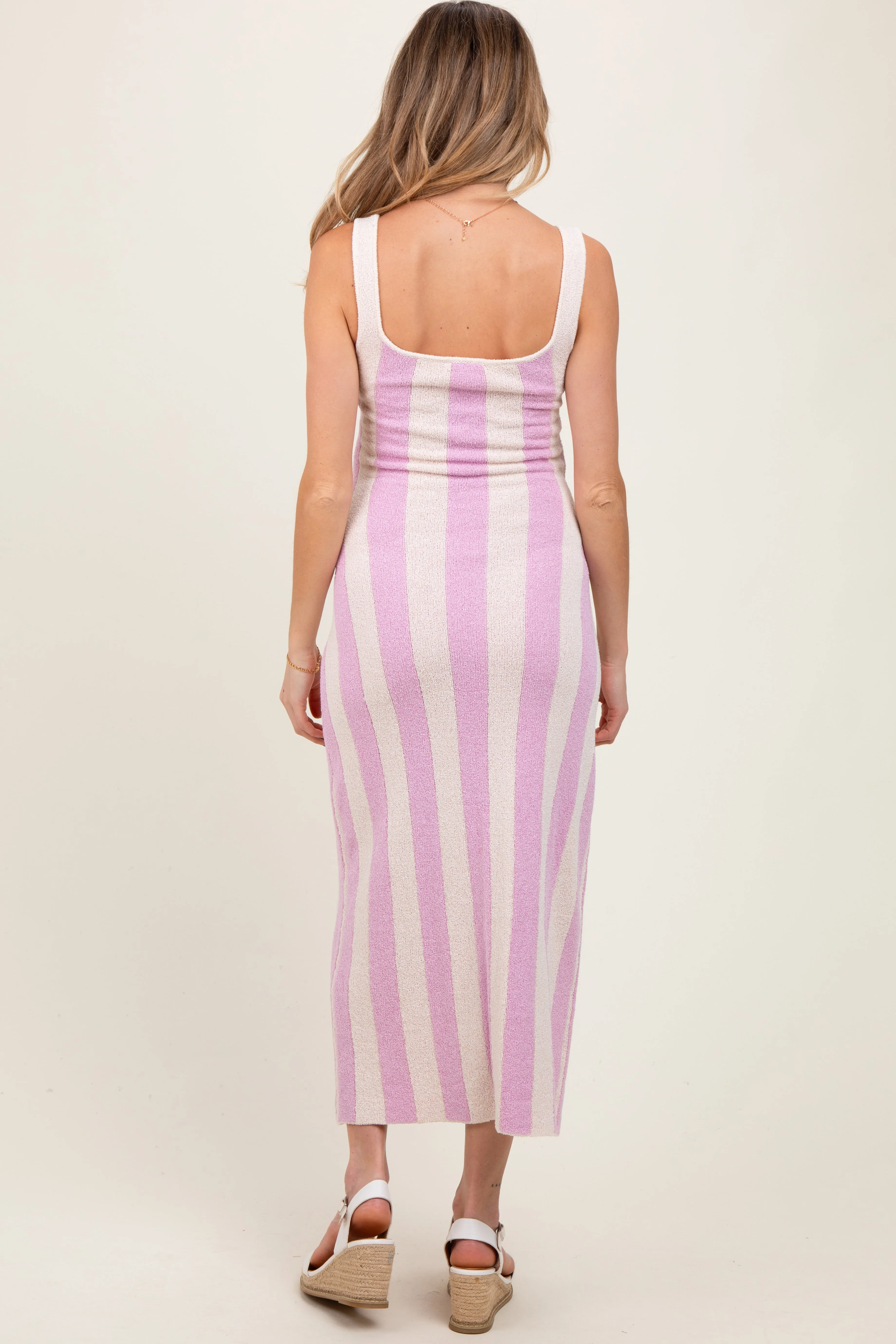 Pink Striped Terry Knit Sleeveless Maternity Midi Dress sold by Pinkblush product image thumbnail 3