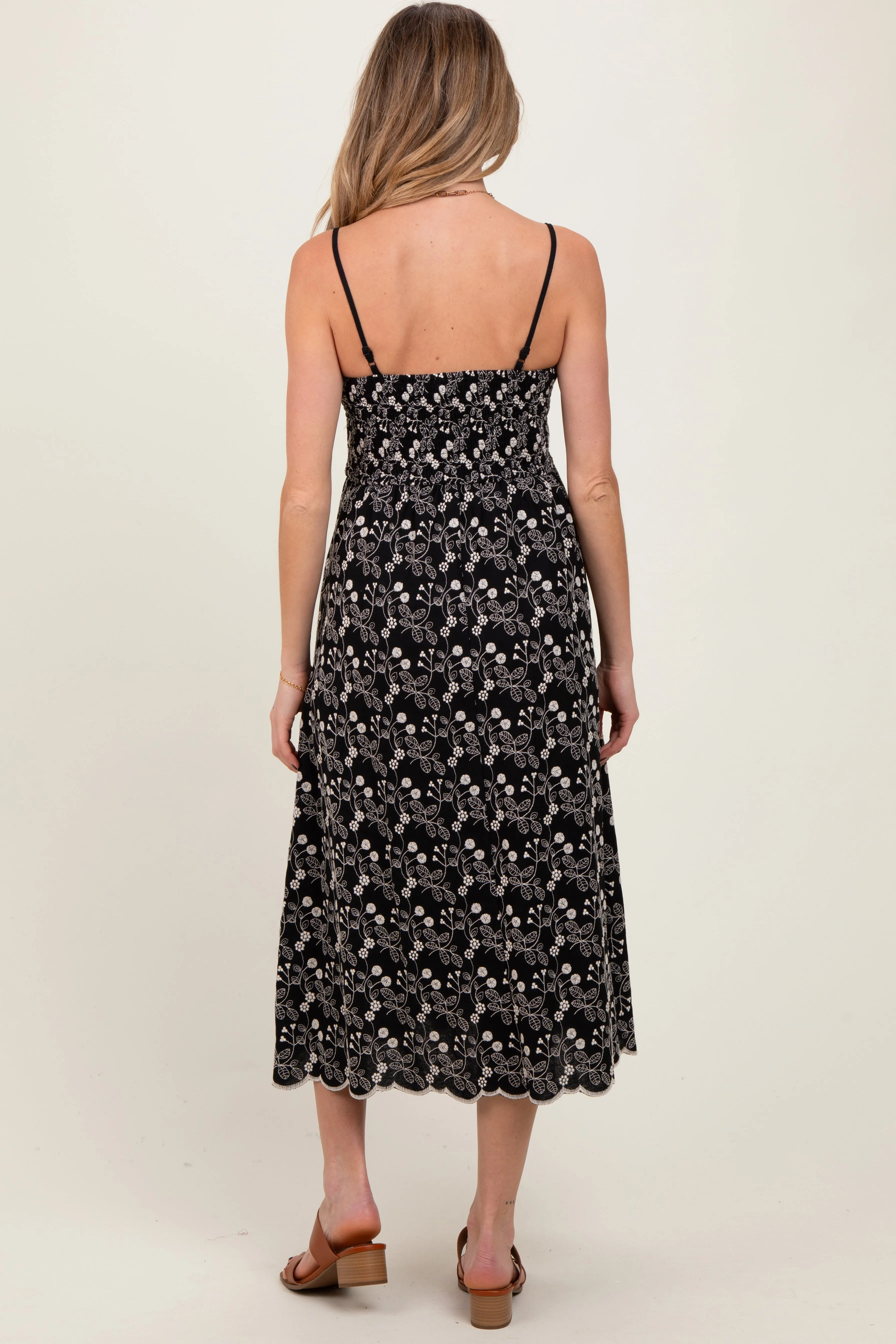 Black Floral Embroidered Scallop Detail Maternity Midi Dress sold by Pinkblush product image thumbnail 4