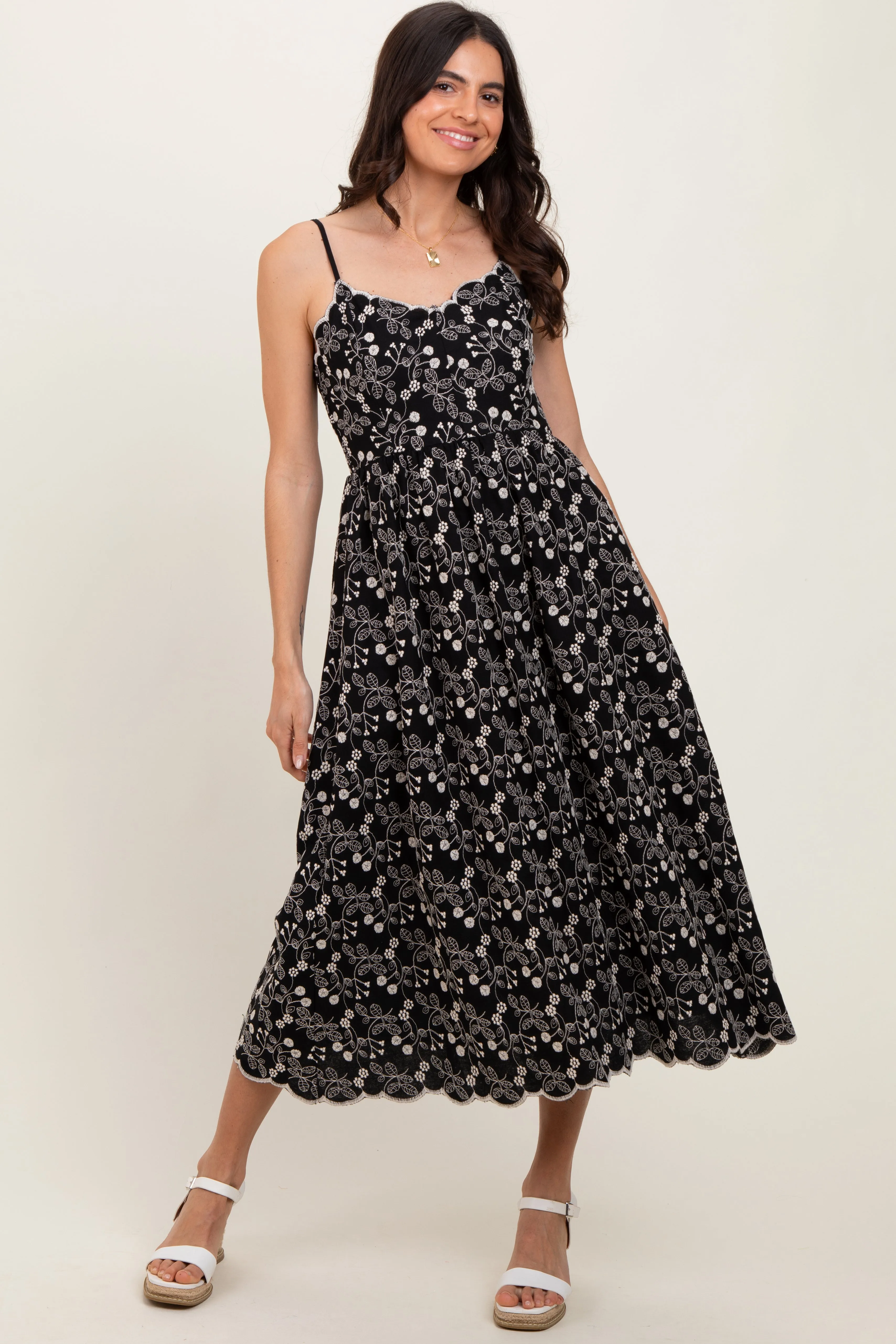 Black Floral Embroidered Scallop Detail Maternity Midi Dress sold by Pinkblush product image thumbnail 5