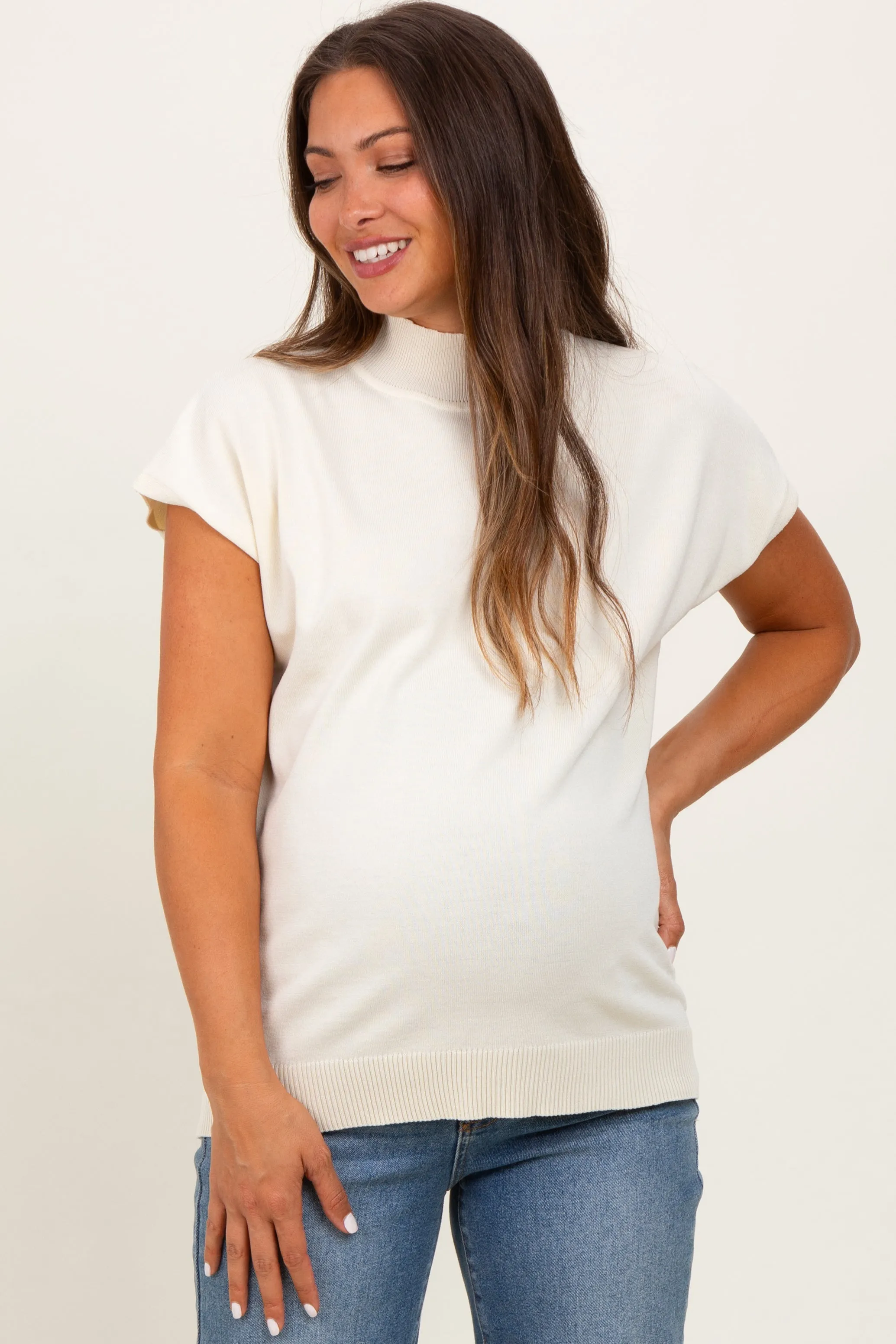 Cream Mock Neck Knit Maternity Top sold by Pinkblush product image thumbnail 2