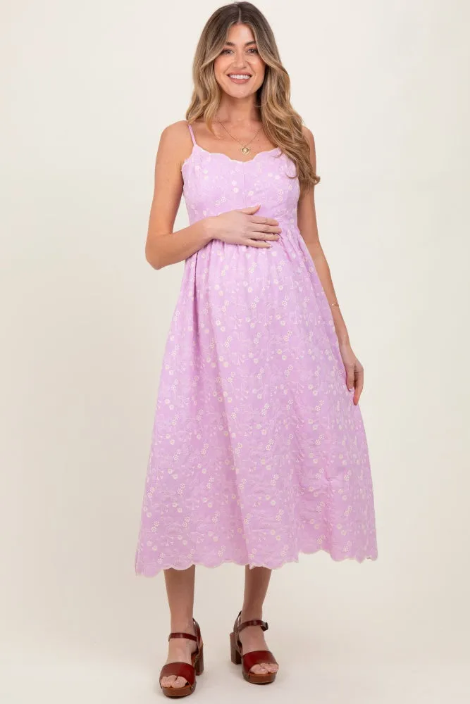 Lavender Floral Embroidered Scallop Detail Maternity Midi Dress sold by Pinkblush product image thumbnail 2