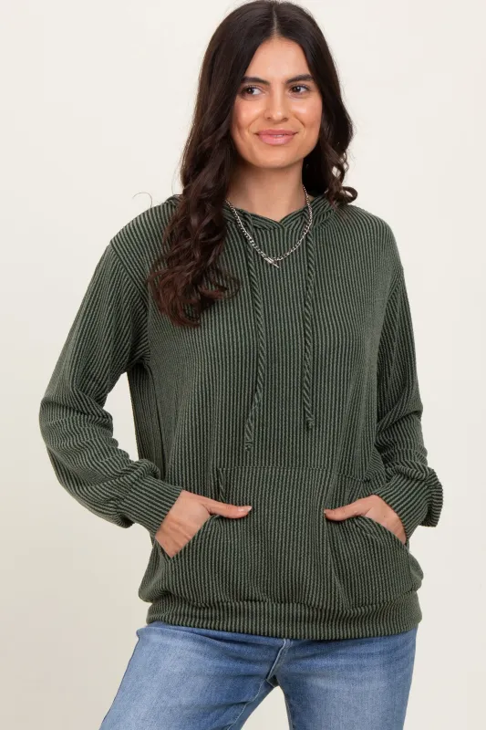 Olive Ribbed Basic Drawstring Hoodie sold by Pinkblush