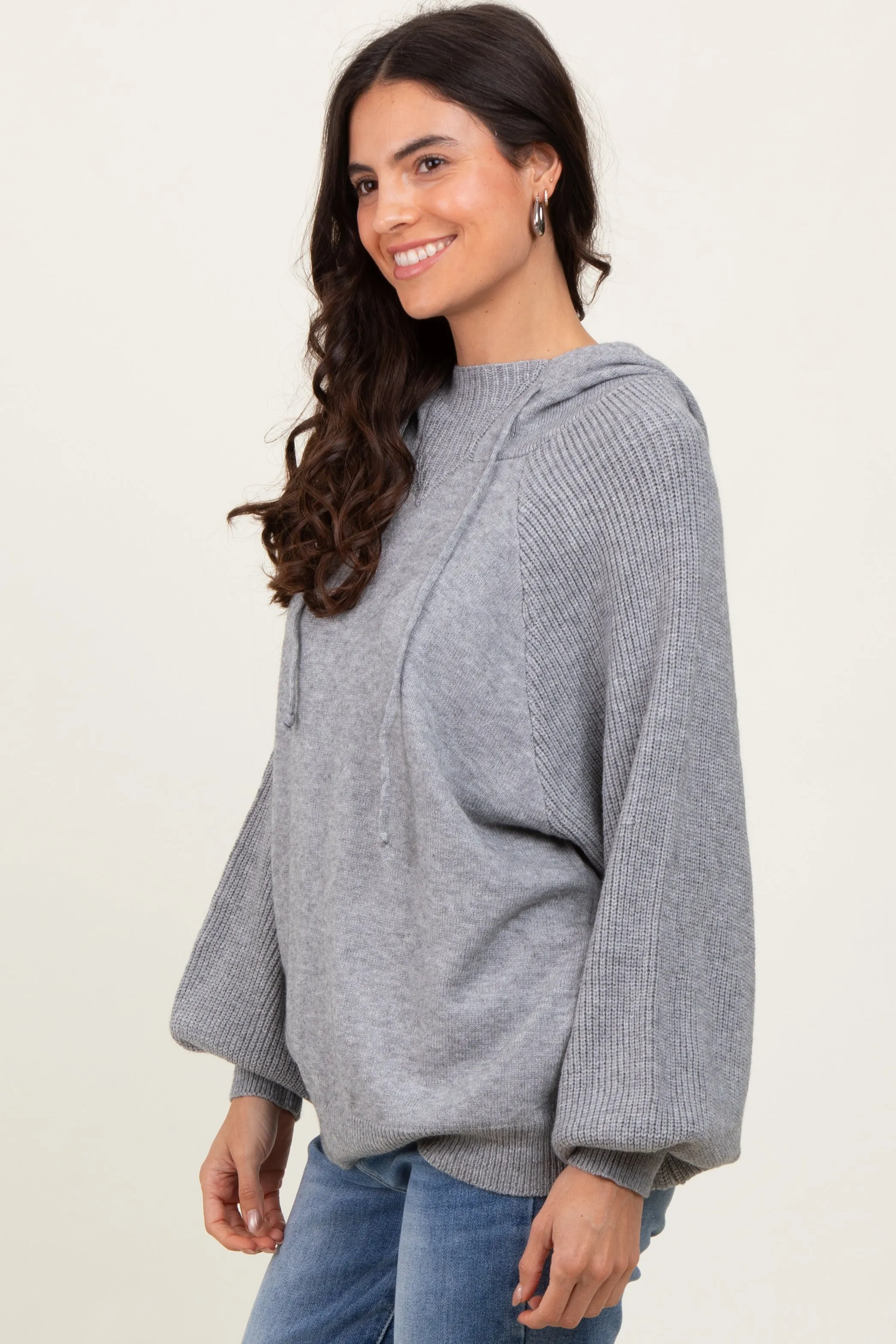 Heather Grey Long Sleeve Hoodie Sweater sold by Pinkblush product image thumbnail 3