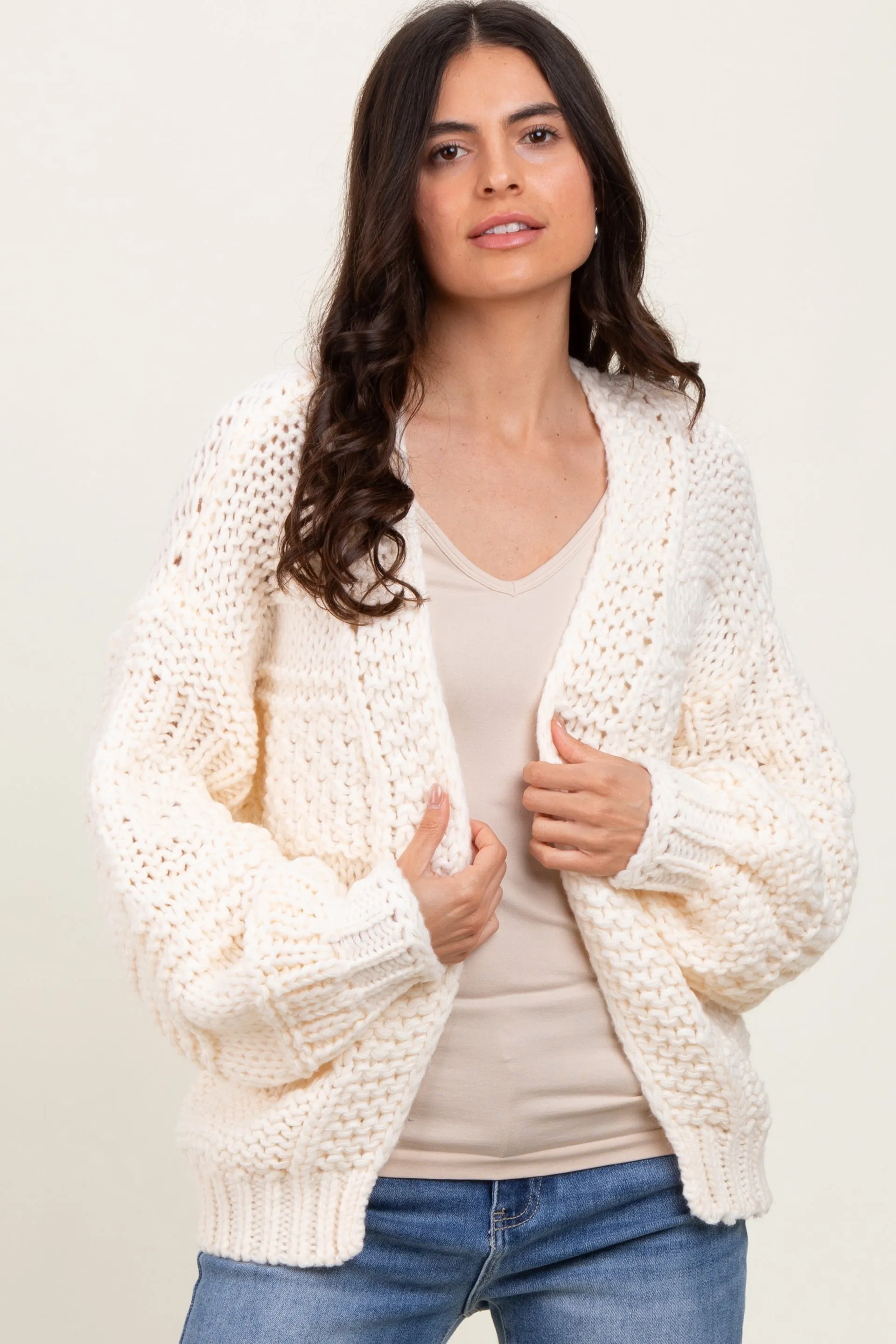Cream Oversized Chunky Knit Cardigan sold by Pinkblush