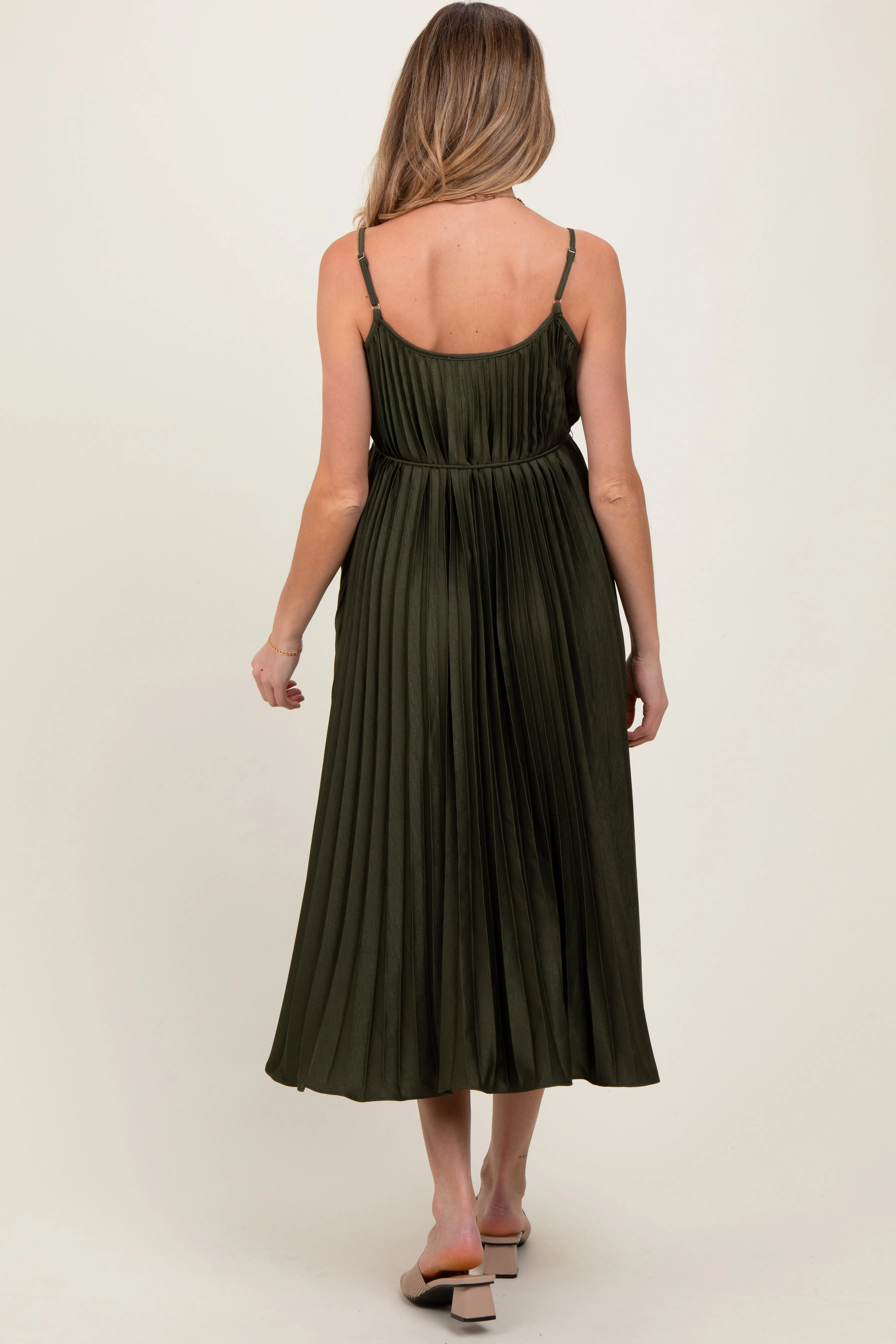 Olive Pleated Sash Tie Maternity Midi Dress sold by Pinkblush product image thumbnail 4