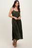 Olive Pleated Sash Tie Maternity Midi Dress sold by Pinkblush