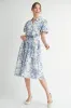 Blue Floral Print Belted Midi Dress sold by Pinkblush