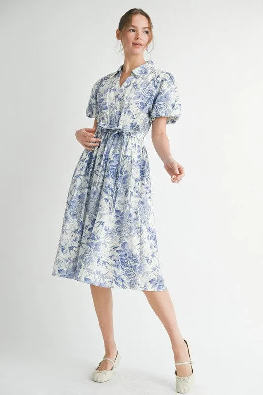 Blue Floral Print Belted Midi Dress sold by Pinkblush product image thumbnail 2