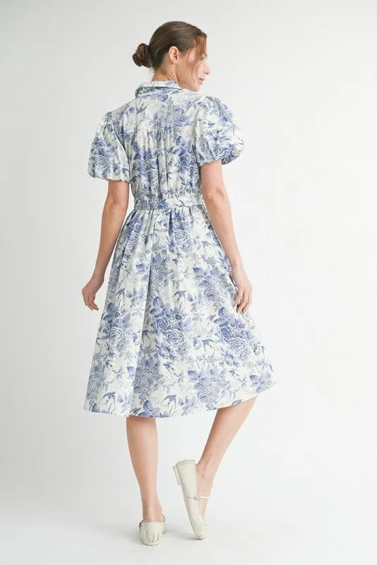 Blue Floral Print Belted Midi Dress sold by Pinkblush product image thumbnail 3