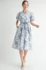 Blue Floral Print Belted Midi Dress sold by Pinkblush