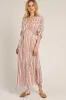 Rust Printed Deep V-Neck Maternity Midi Dress sold by Pinkblush