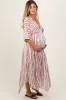 Rust Printed Deep V-Neck Maternity Midi Dress sold by Pinkblush