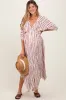 Rust Printed Deep V-Neck Maternity Midi Dress sold by Pinkblush