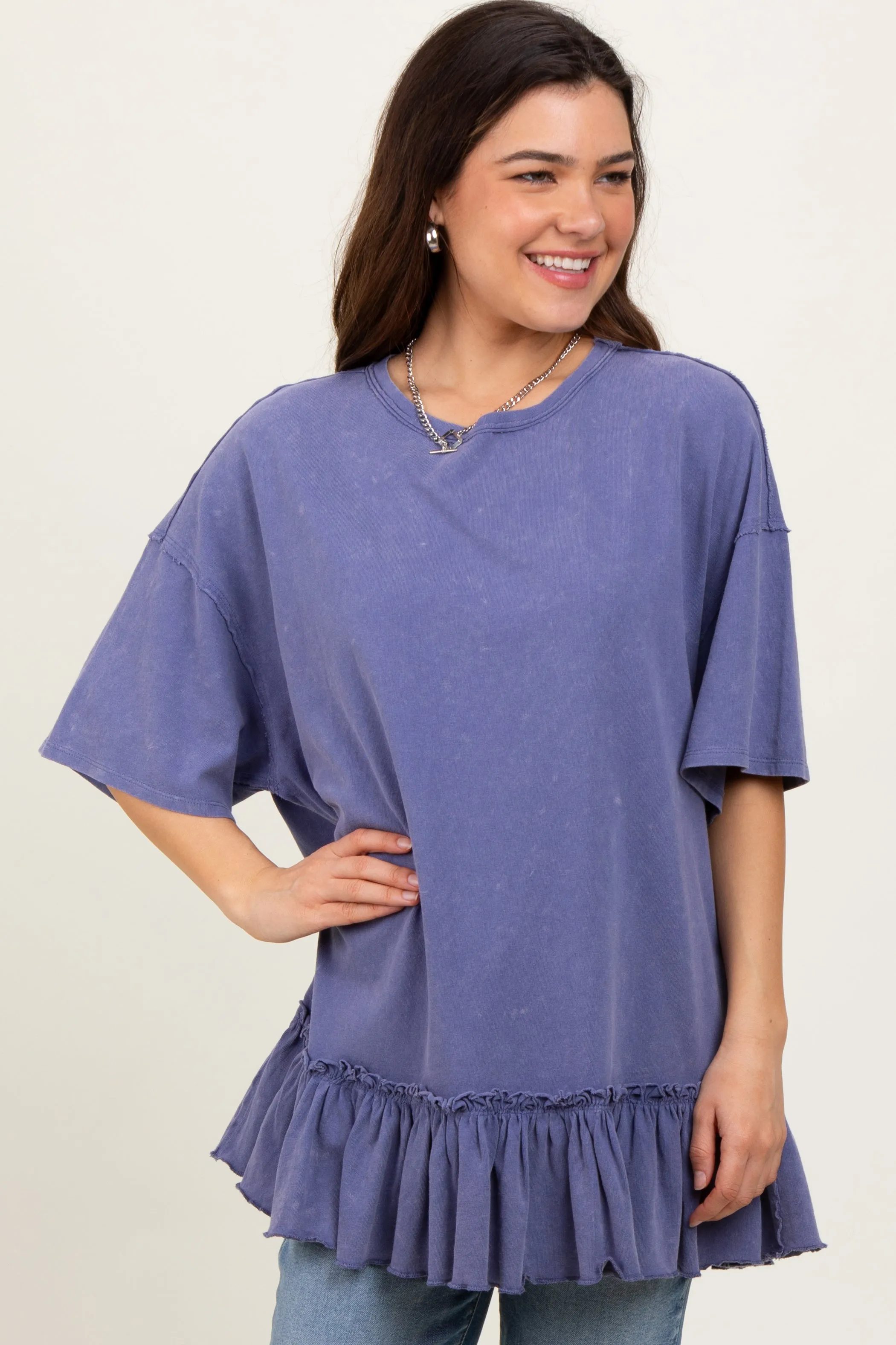 Navy Relaxed Ruffled Tunic Top sold by Pinkblush