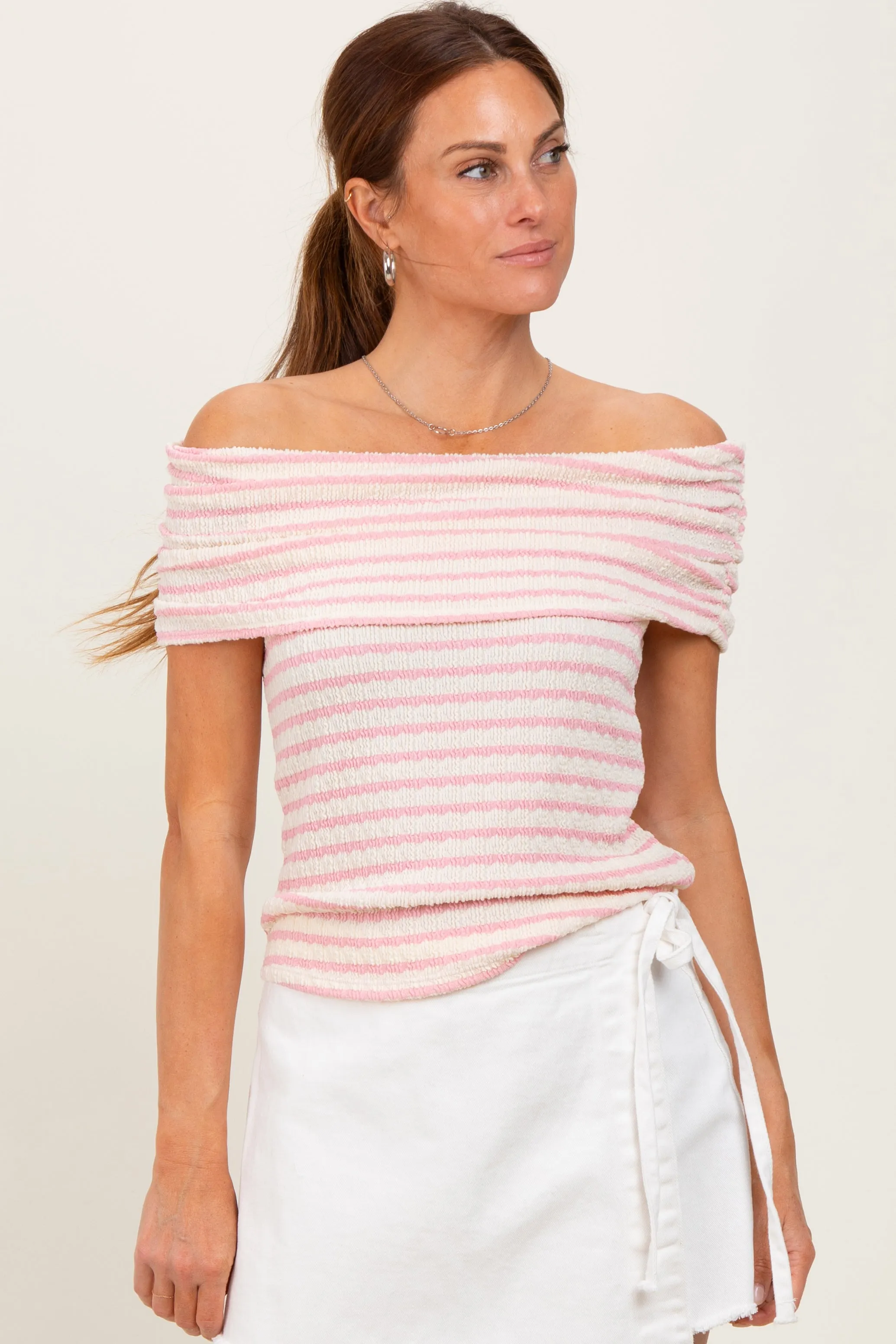 Light Pink Off The Shoulder Striped Top sold by Pinkblush product image thumbnail 2