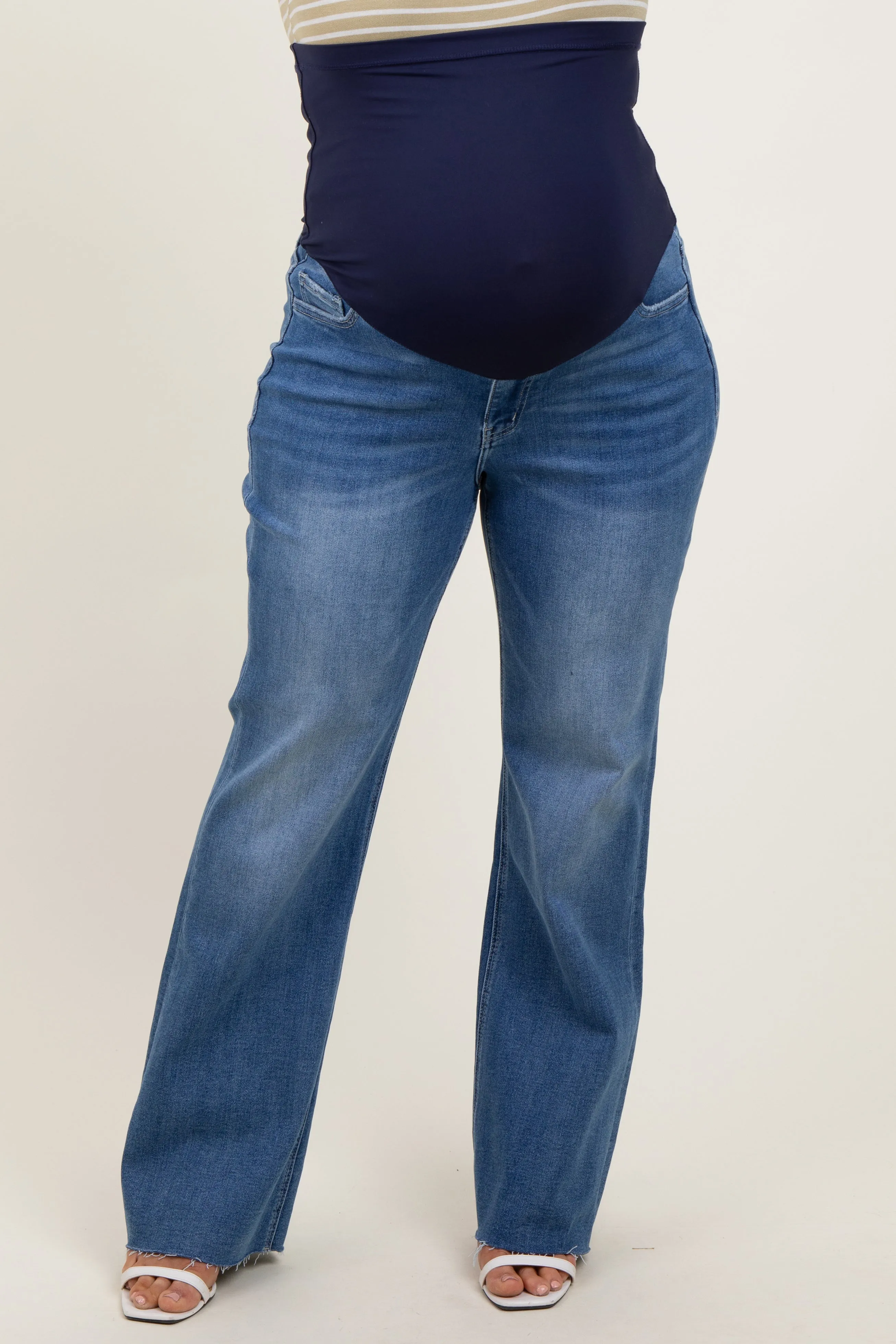 Blue Raw Cut Hem Flare Leg Maternity Leg Jeans sold by Pinkblush product image thumbnail 3