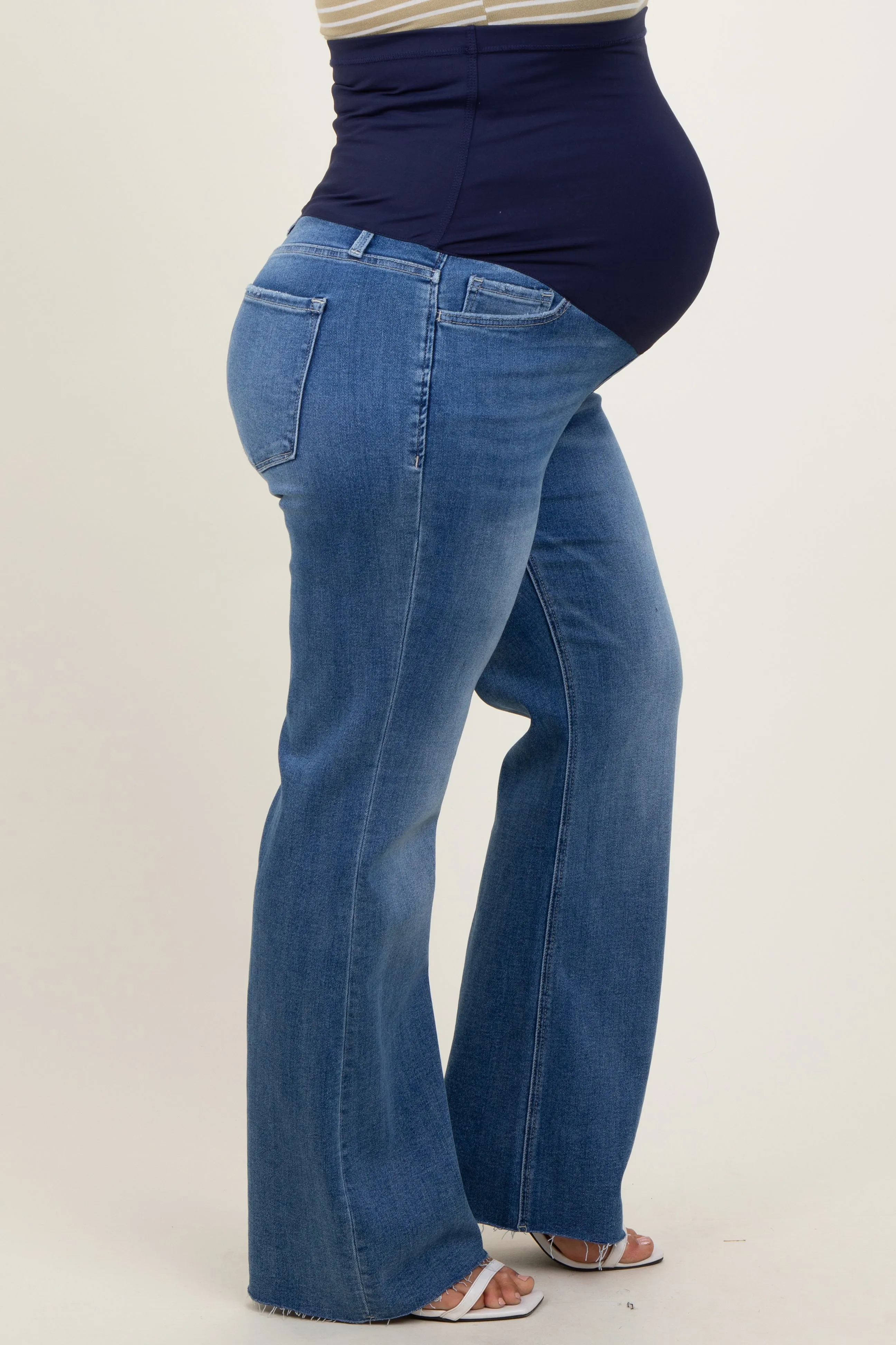 Blue Raw Cut Hem Flare Leg Maternity Leg Jeans sold by Pinkblush product image thumbnail 4