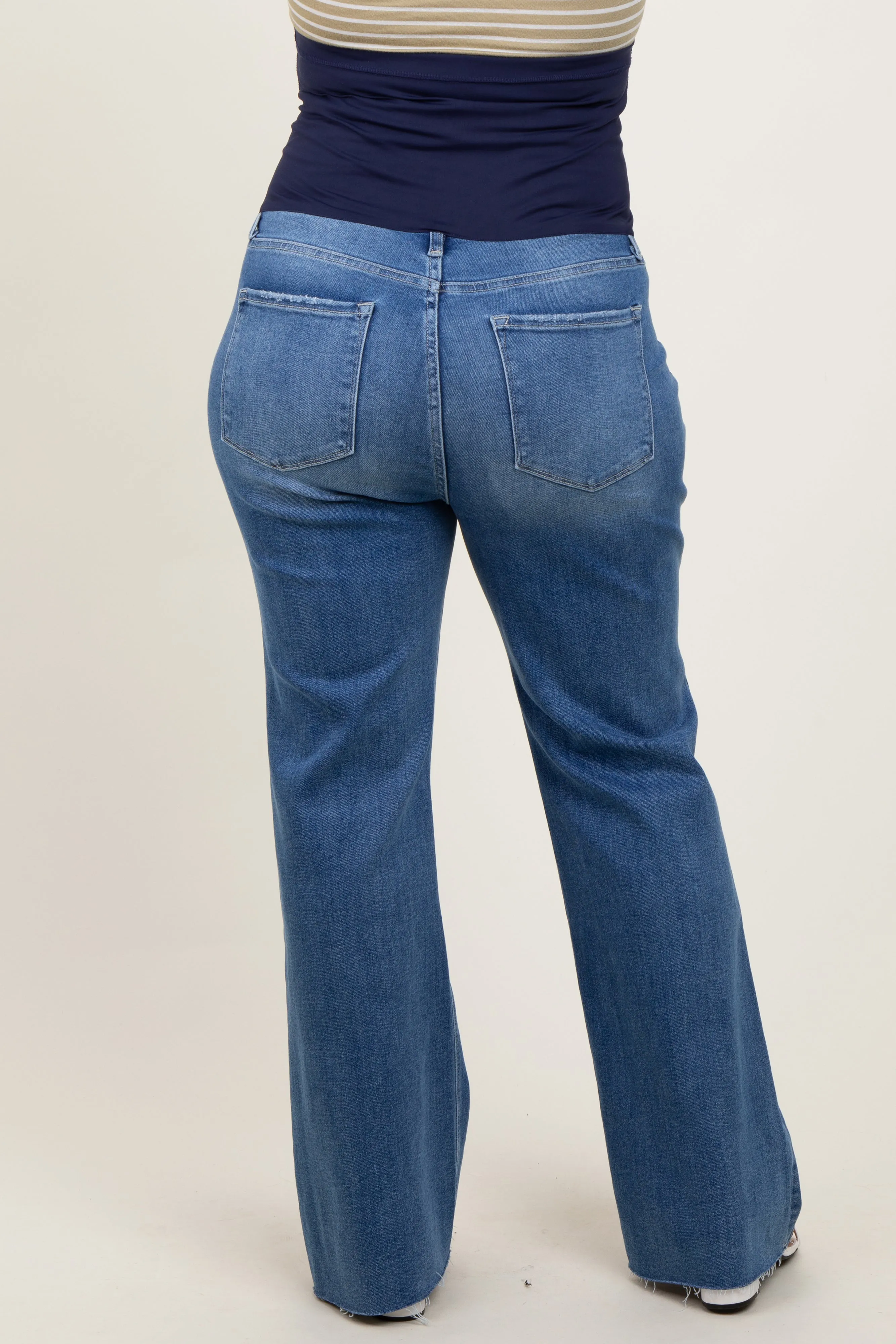 Blue Raw Cut Hem Flare Leg Maternity Leg Jeans sold by Pinkblush product image thumbnail 5
